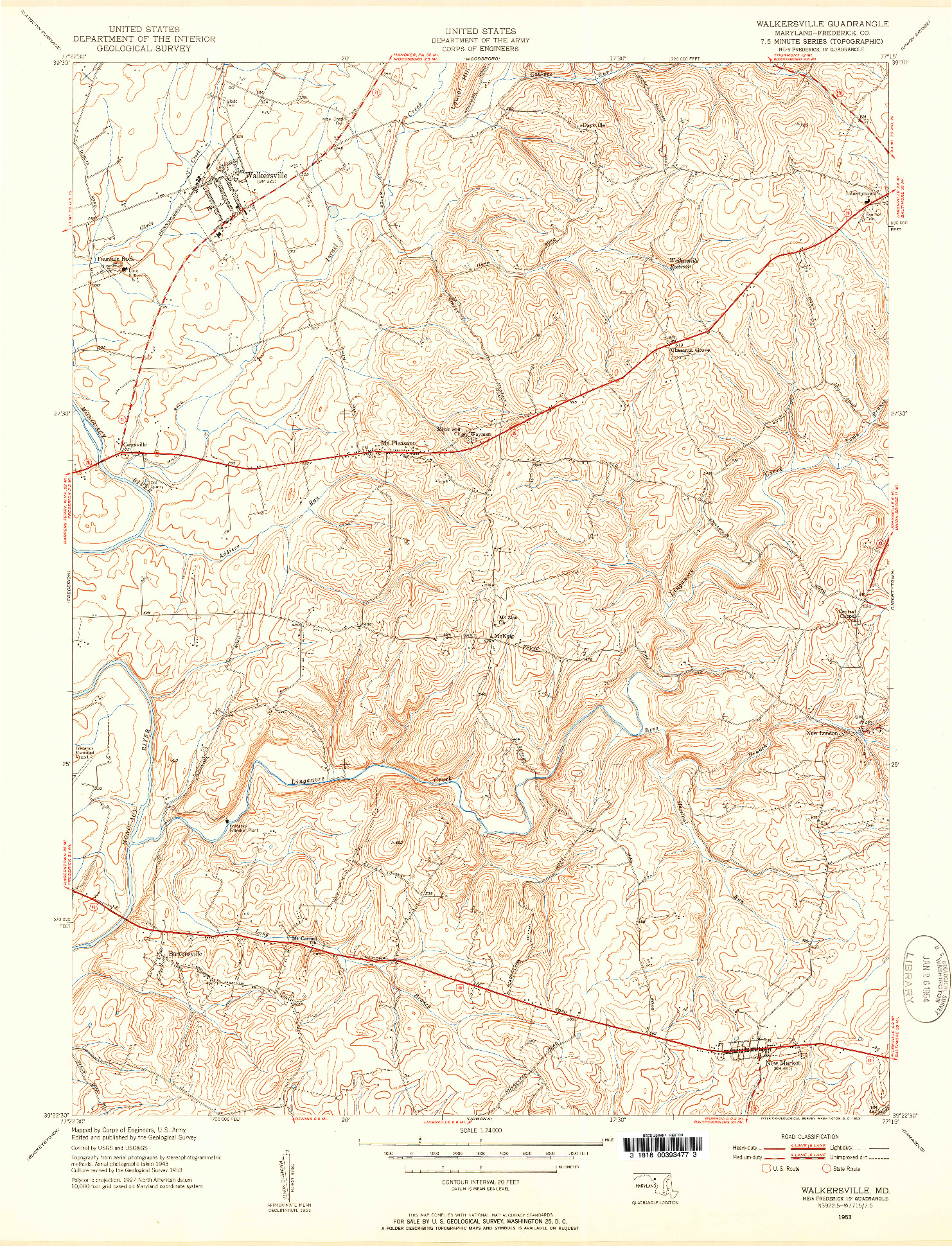 USGS 1:24000-SCALE QUADRANGLE FOR WALKERSVILLE, MD 1953