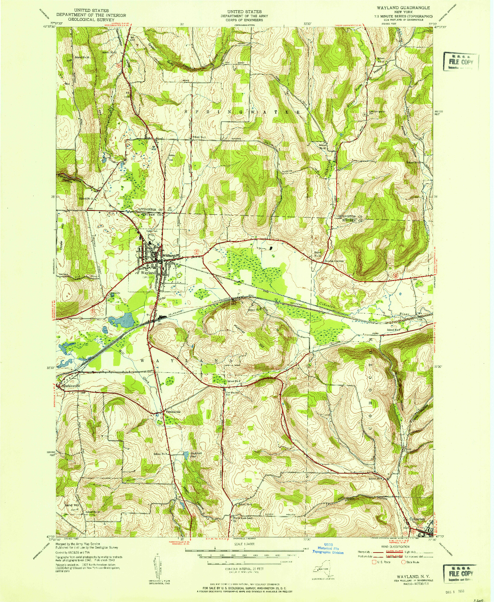 USGS 1:24000-SCALE QUADRANGLE FOR WAYLAND, NY 1953