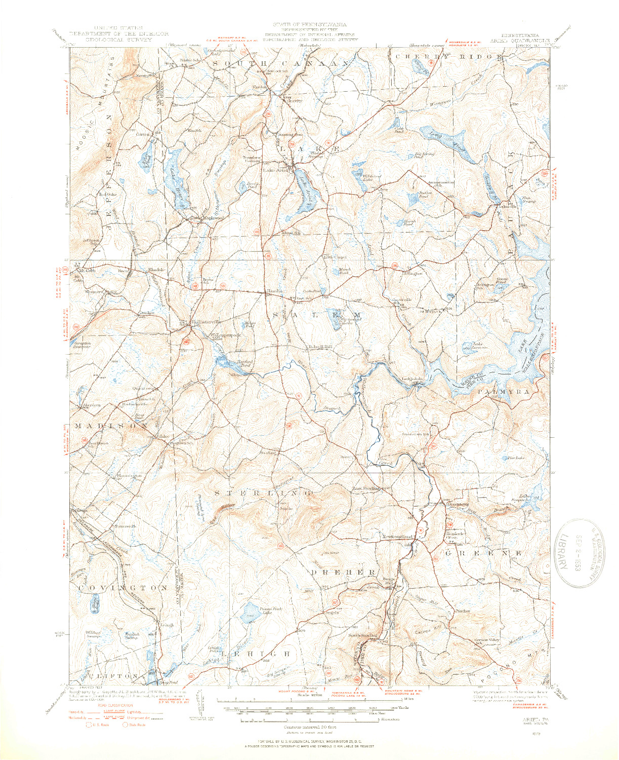 USGS 1:62500-SCALE QUADRANGLE FOR ARIEL, PA 1928