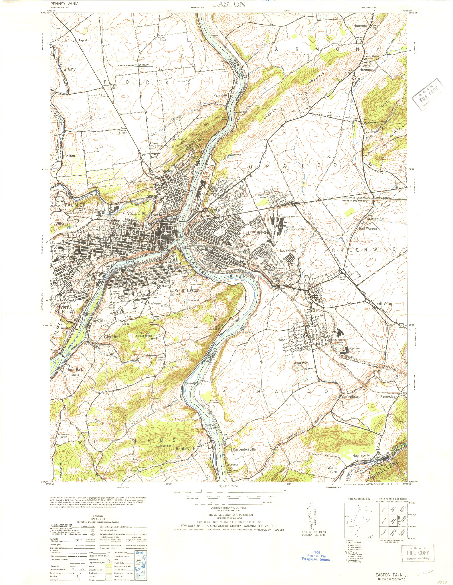 USGS 1:24000-SCALE QUADRANGLE FOR EASTON, PA 1953