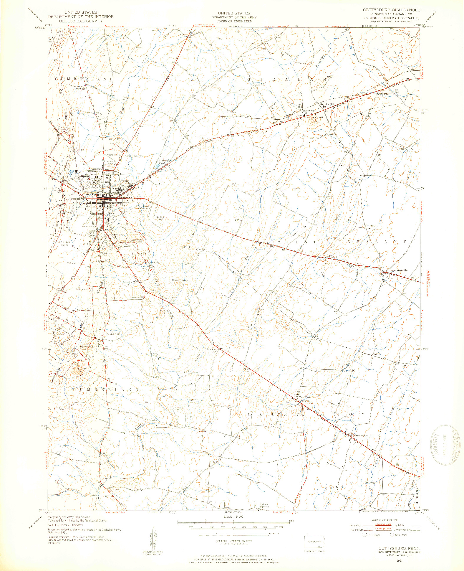 USGS 1:24000-SCALE QUADRANGLE FOR GETTYSBURG, PA 1951