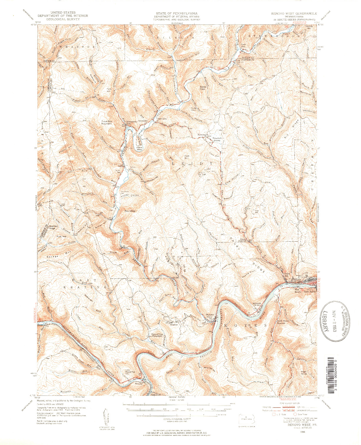 USGS 1:62500-SCALE QUADRANGLE FOR RENOVO WEST, PA 1946