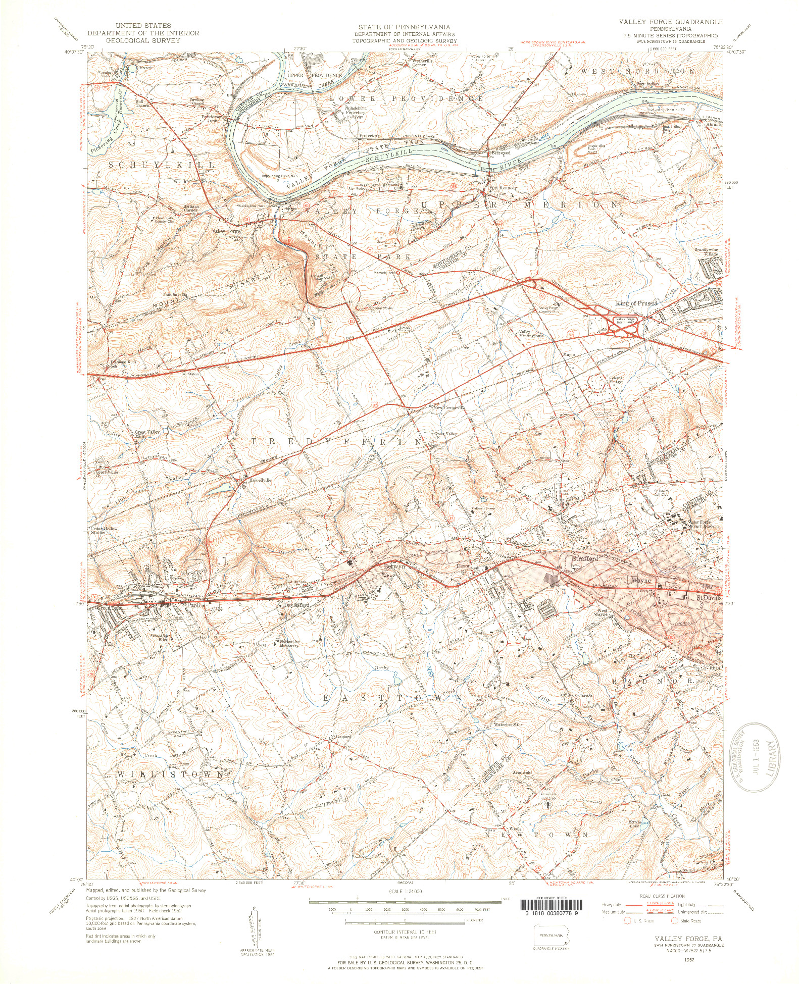 USGS 1:24000-SCALE QUADRANGLE FOR VALLEY FORGE, PA 1952