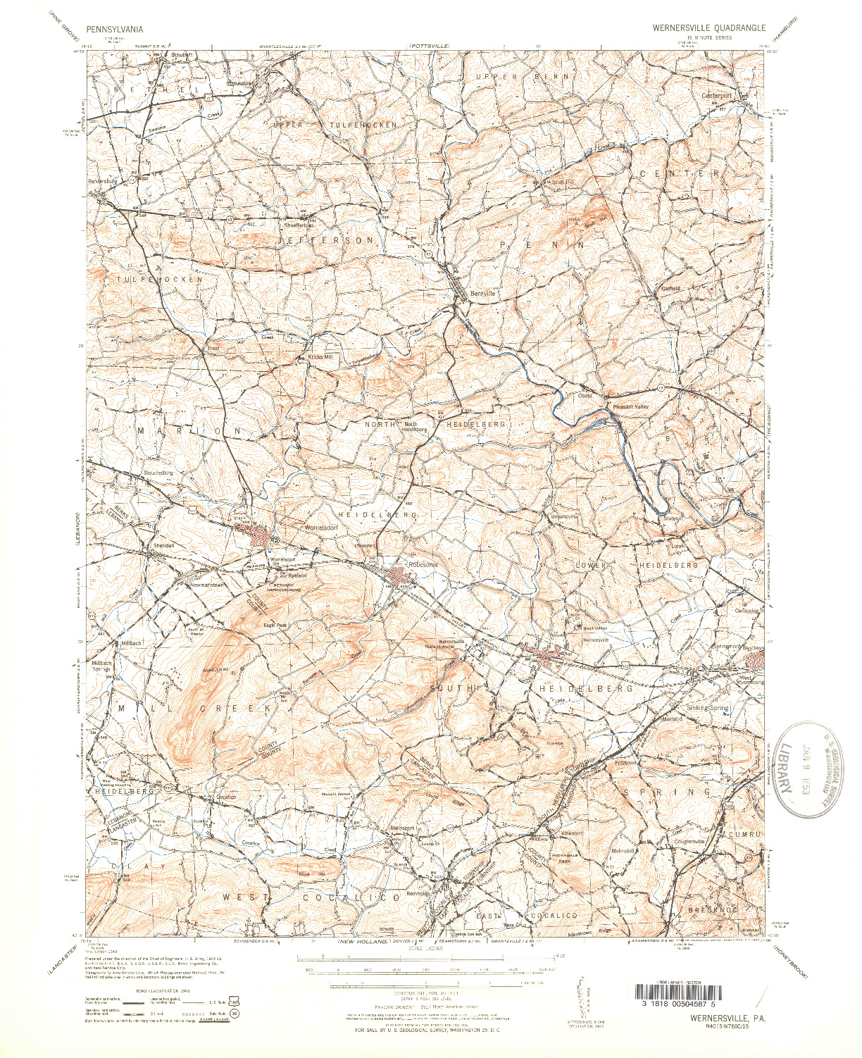 USGS 1:62500-SCALE QUADRANGLE FOR WERNERSVILLE, PA 1943