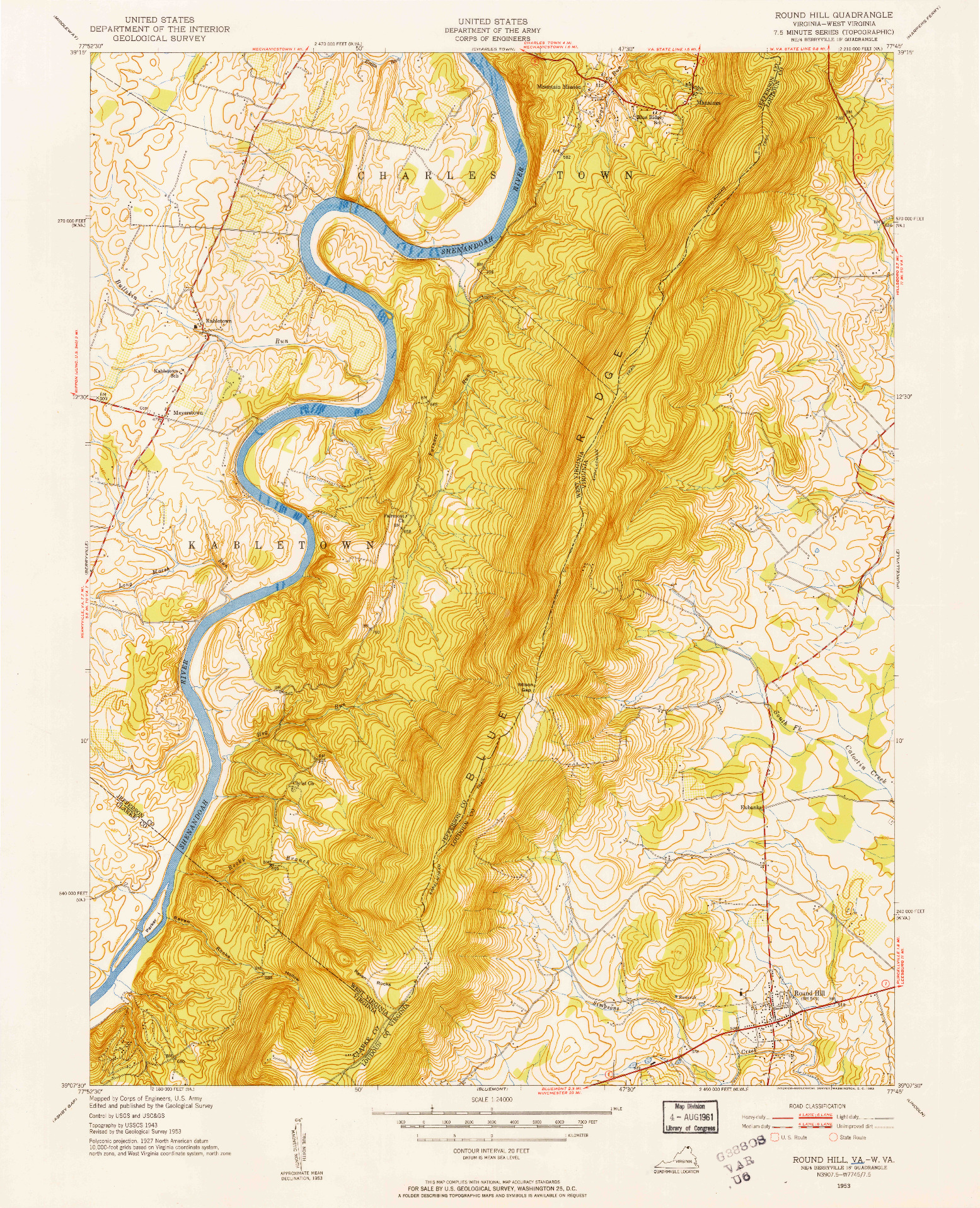 USGS 1:24000-SCALE QUADRANGLE FOR ROUND HILL, VA 1953