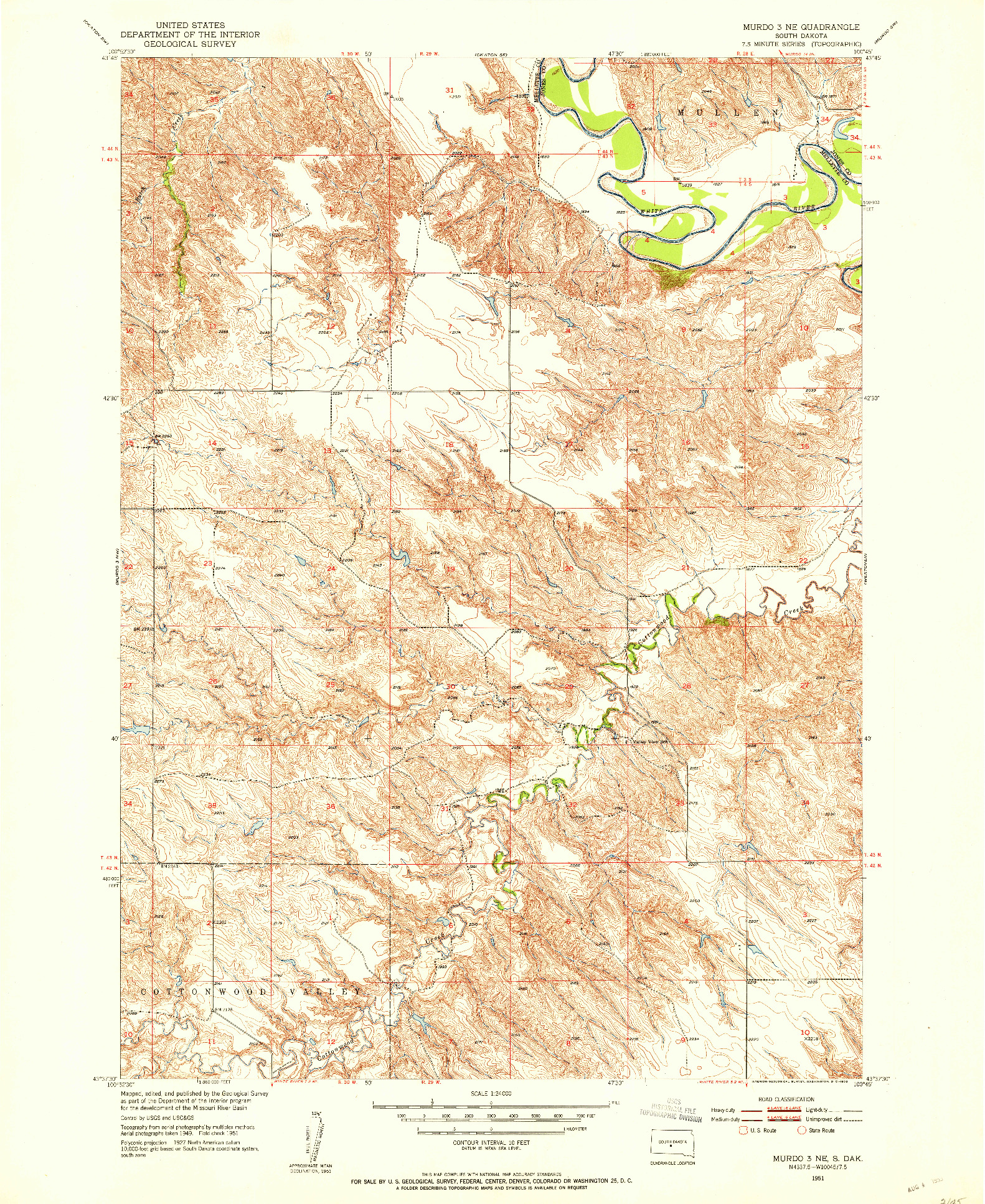 USGS 1:24000-SCALE QUADRANGLE FOR MURDO 3 NE, SD 1951