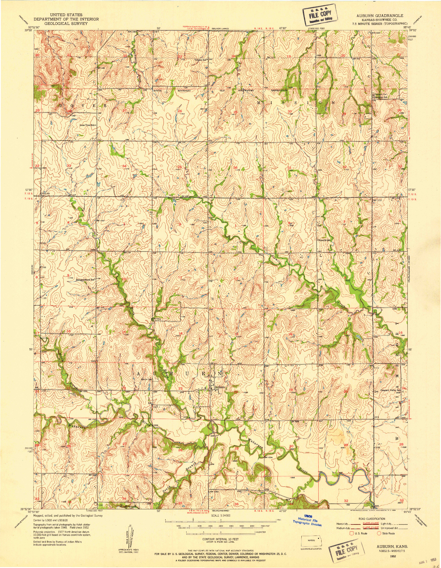 USGS 1:24000-SCALE QUADRANGLE FOR AUBURN, KS 1952