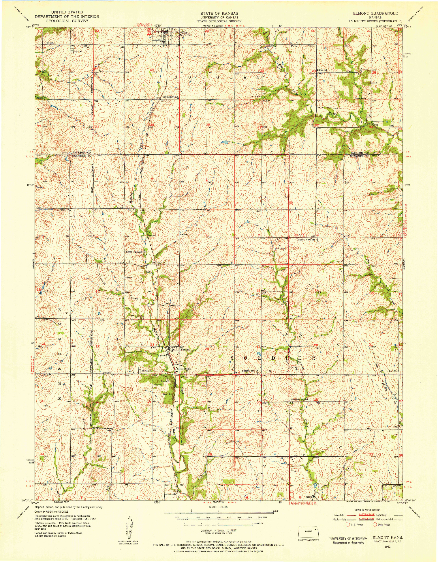 USGS 1:24000-SCALE QUADRANGLE FOR ELMONT, KS 1952