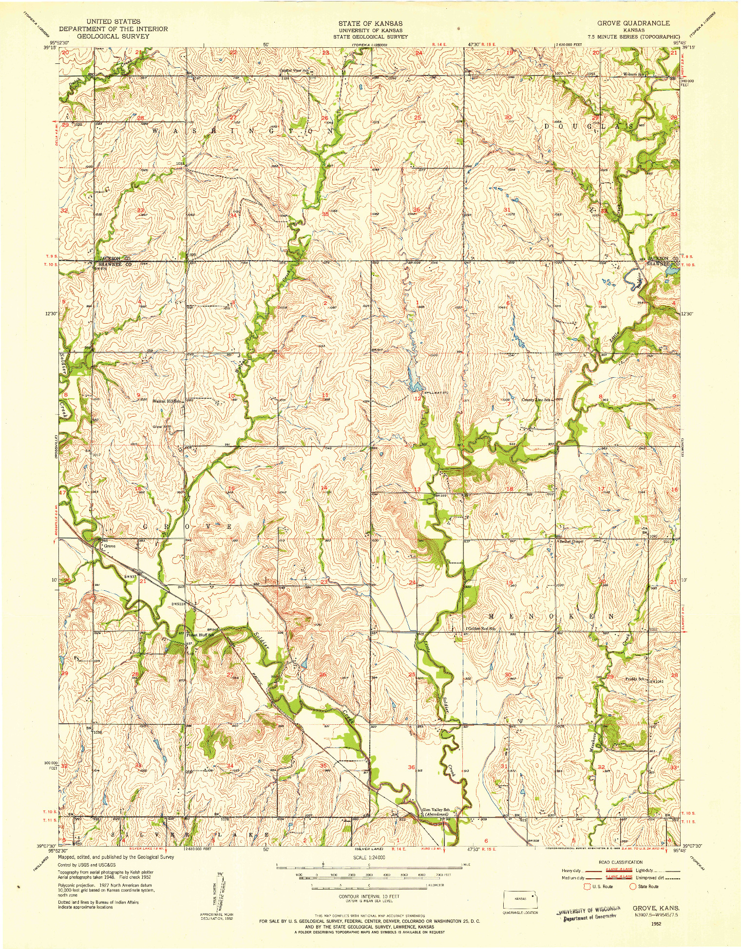 USGS 1:24000-SCALE QUADRANGLE FOR GROVE, KS 1952