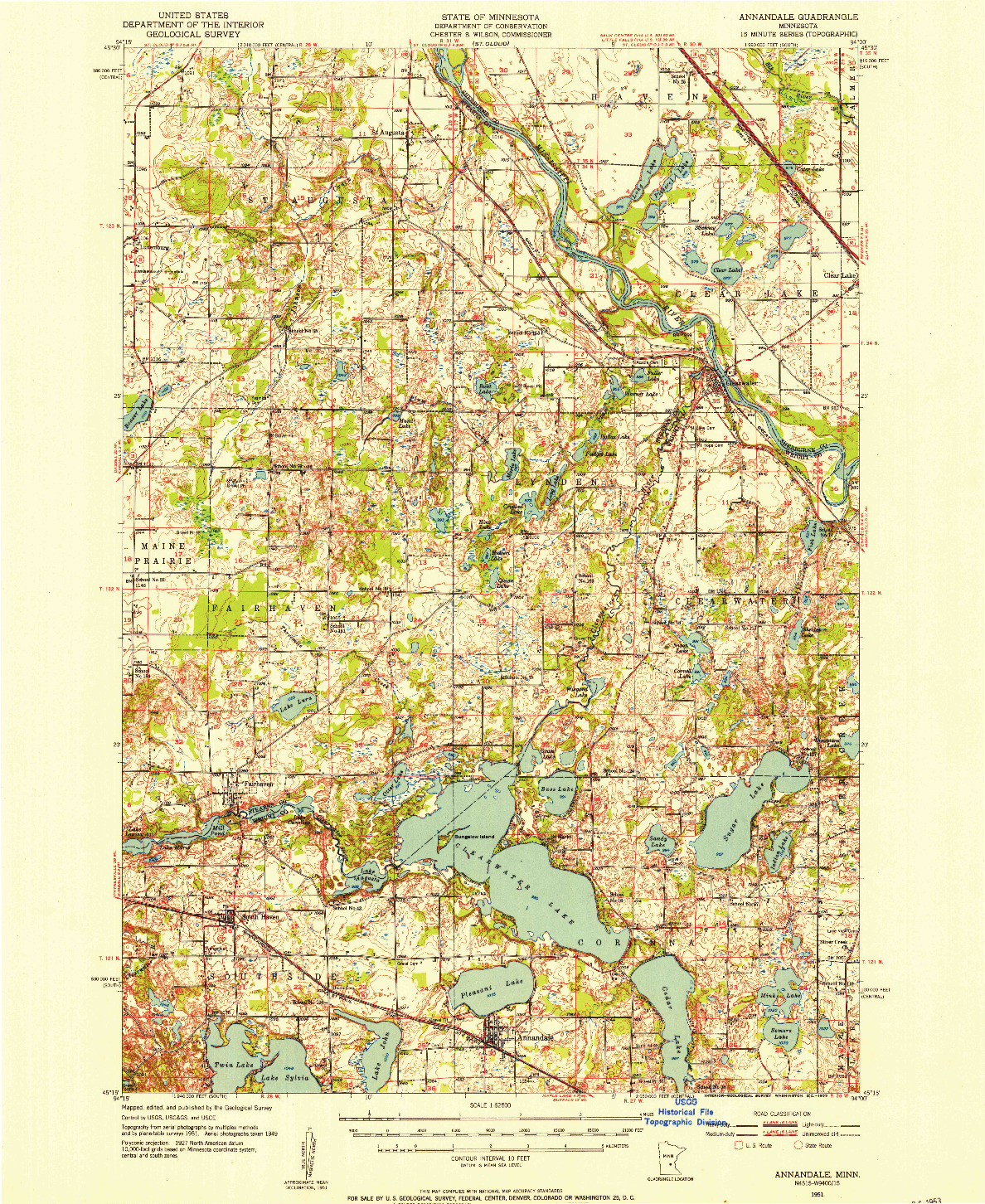 USGS 1:62500-SCALE QUADRANGLE FOR ANNANDALE, MN 1951