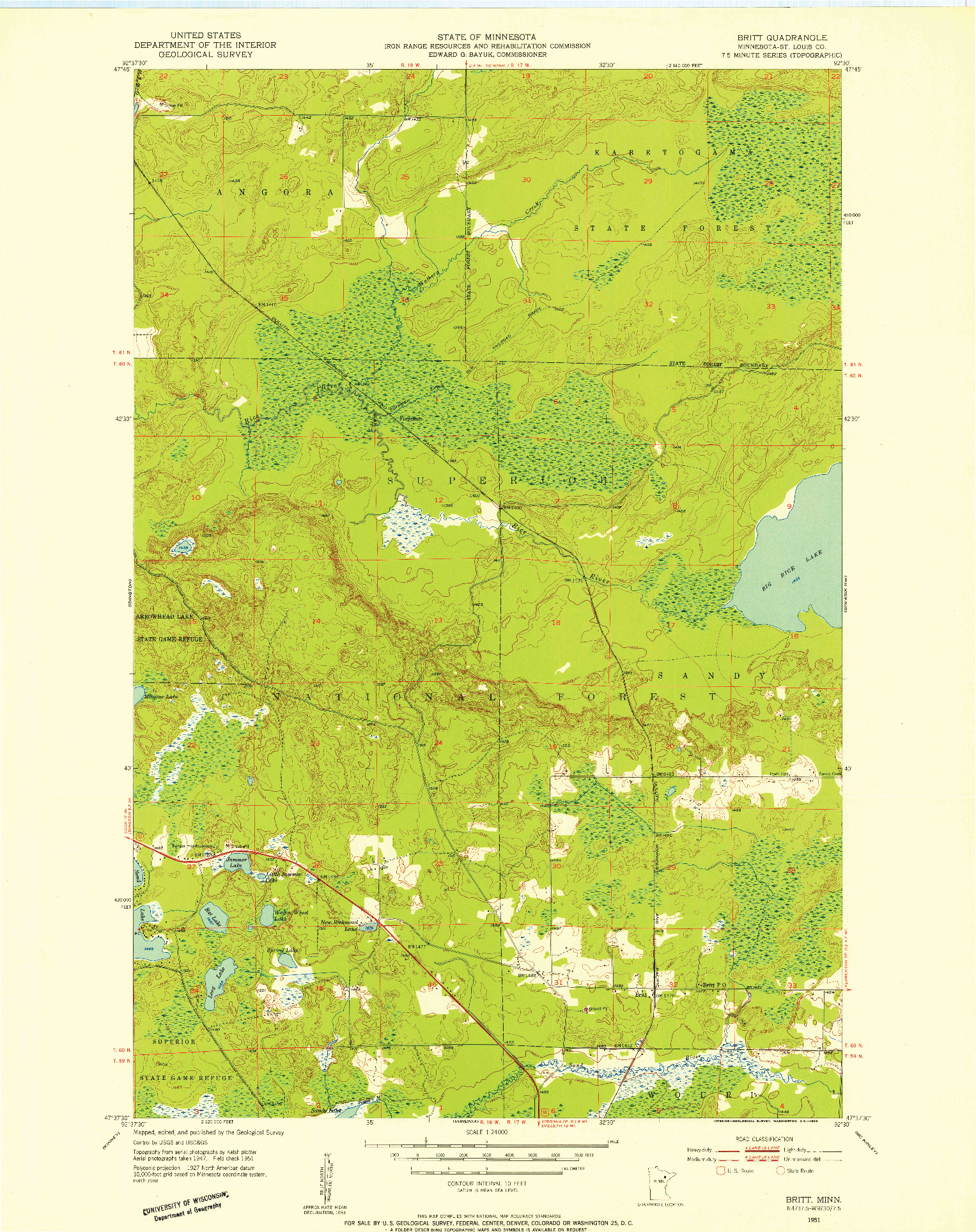 USGS 1:24000-SCALE QUADRANGLE FOR BRITT, MN 1951