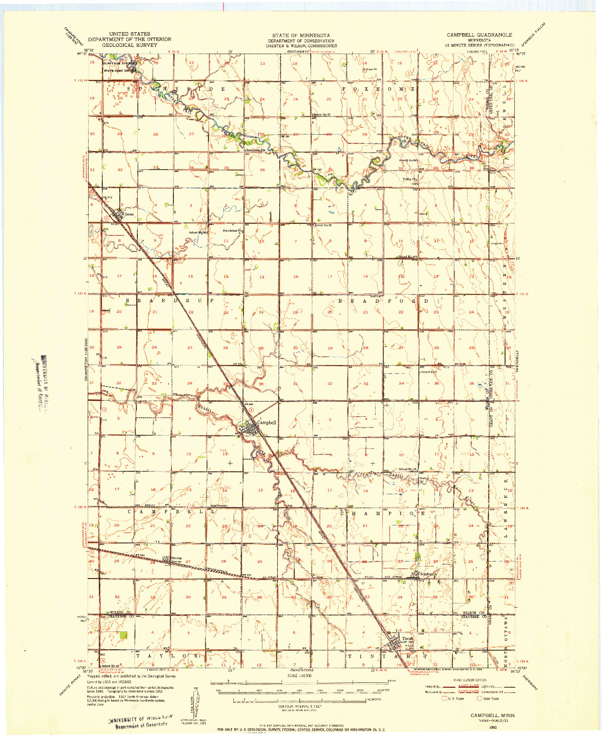 USGS 1:62500-SCALE QUADRANGLE FOR CAMPBELL, MN 1951