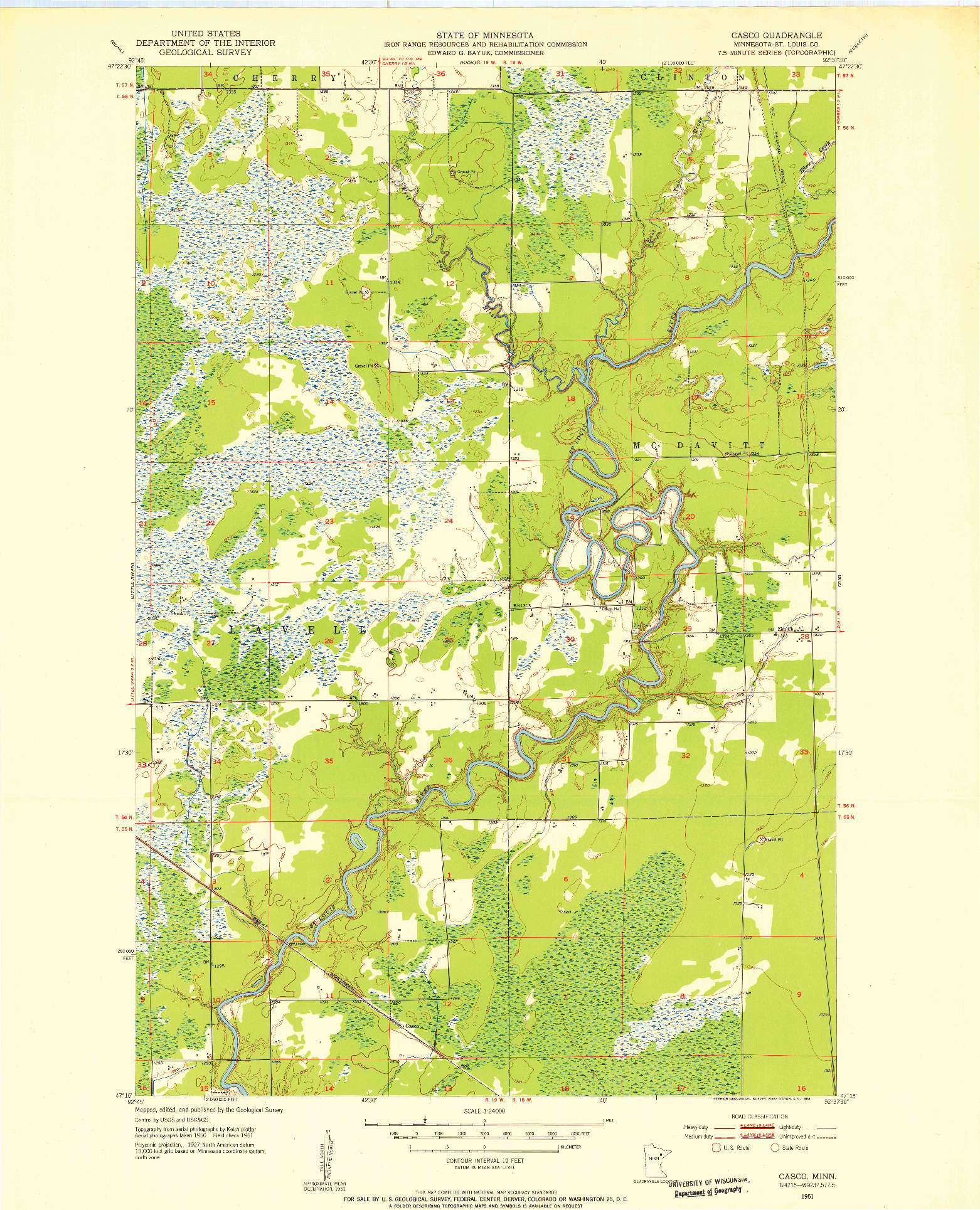 USGS 1:24000-SCALE QUADRANGLE FOR CASCO, MN 1951