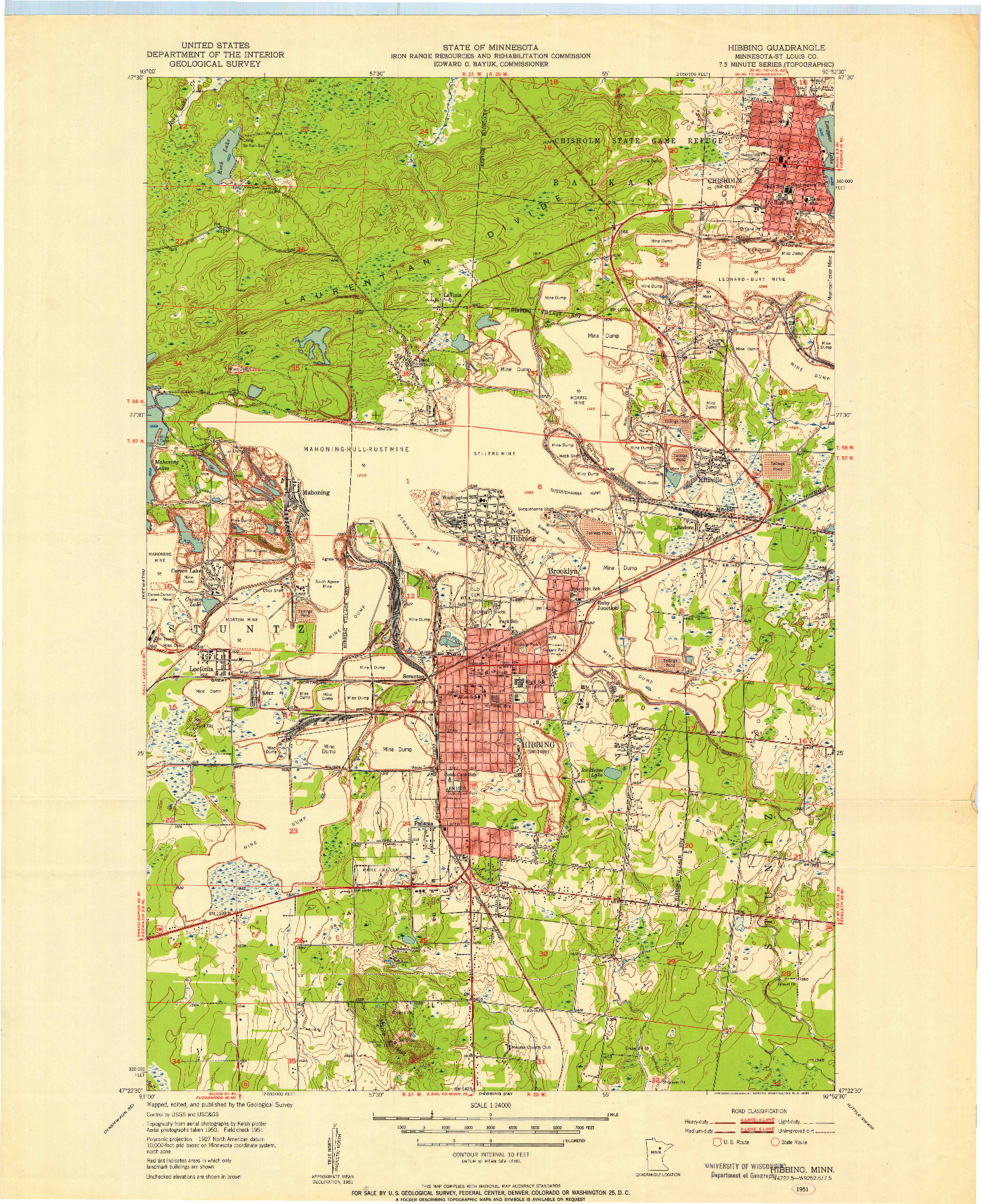 USGS 1:24000-SCALE QUADRANGLE FOR HIBBING, MN 1951