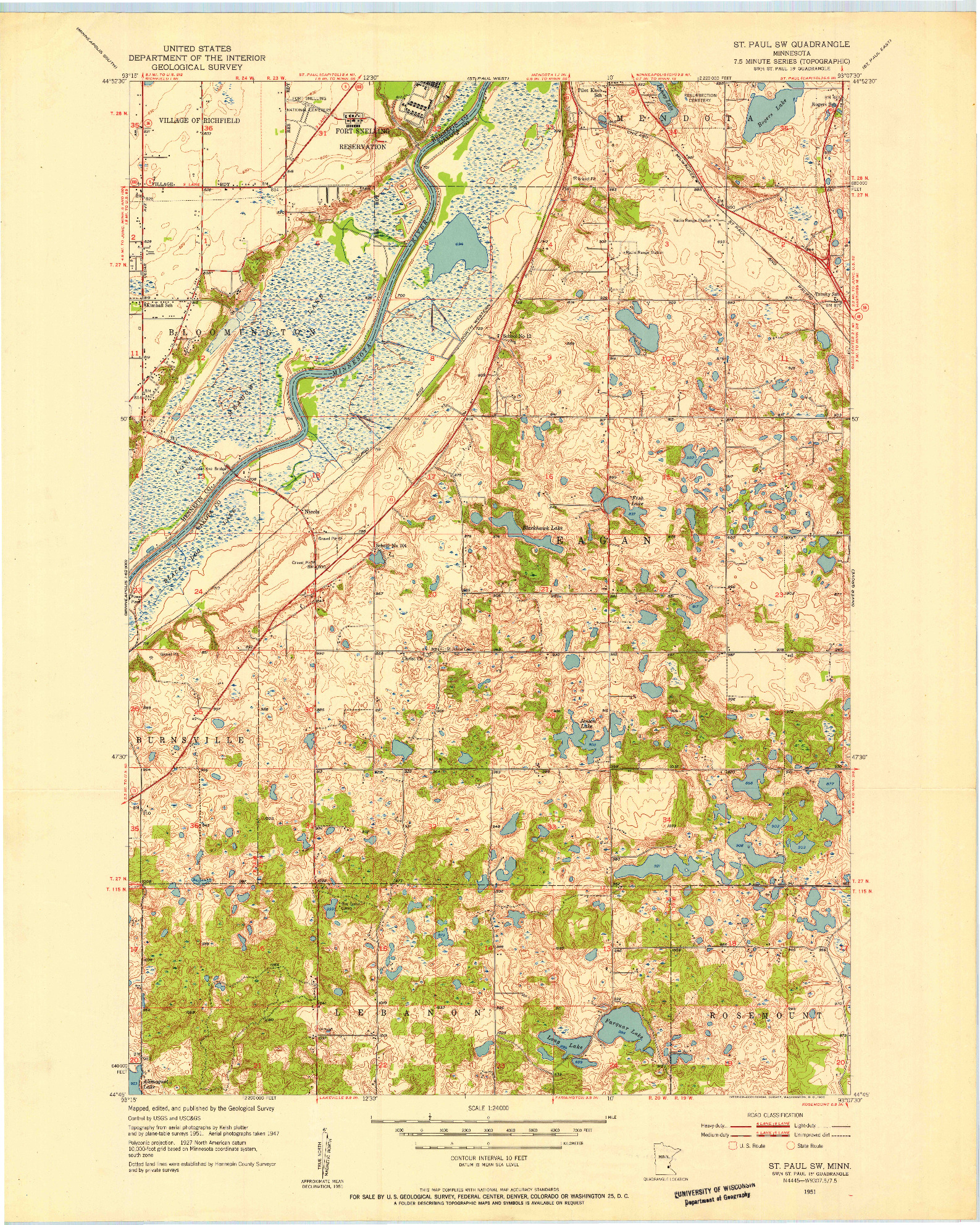 USGS 1:24000-SCALE QUADRANGLE FOR ST. PAUL SW, MN 1951