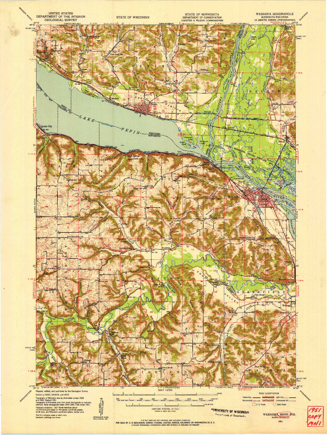 USGS 1:62500-SCALE QUADRANGLE FOR WABASHA, MN 1951