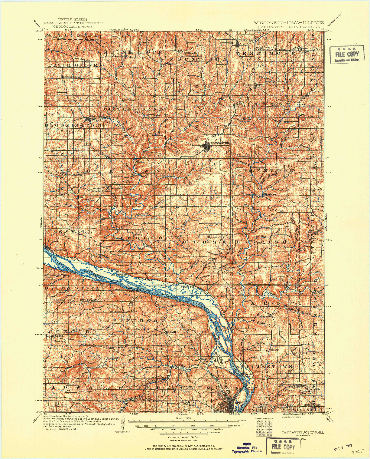 USGS 1:125000-SCALE QUADRANGLE FOR LANCASTER, WI 1904