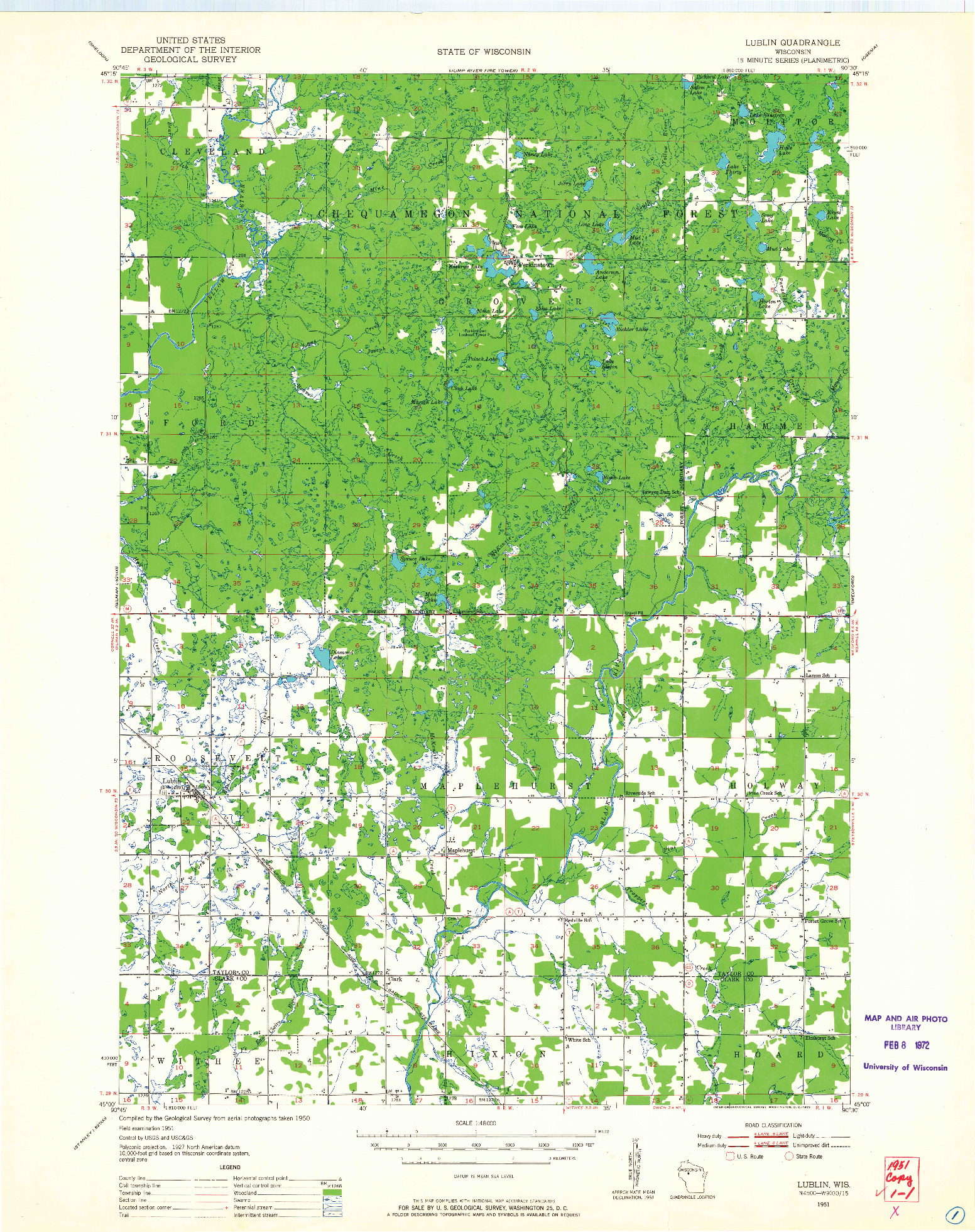 USGS 1:48000-SCALE QUADRANGLE FOR LUBLIN, WI 1951