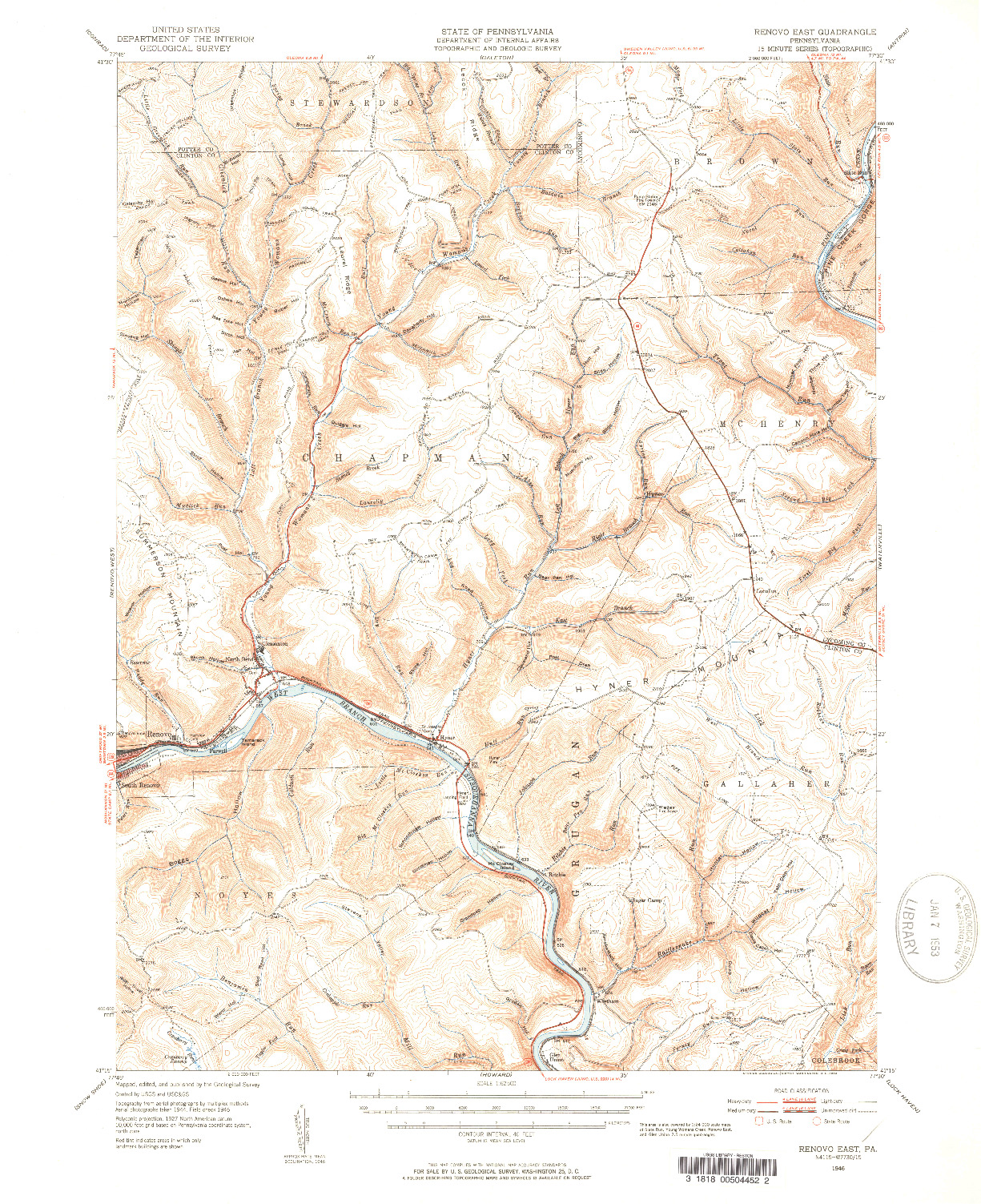 USGS 1:62500-SCALE QUADRANGLE FOR RENOVO EAST, PA 1946