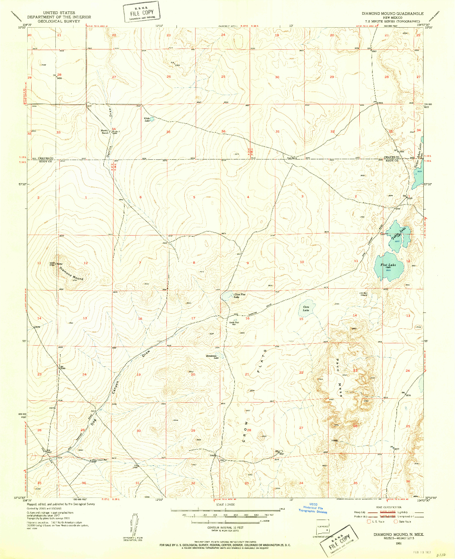 USGS 1:24000-SCALE QUADRANGLE FOR DIAMOND MOUND, NM 1951