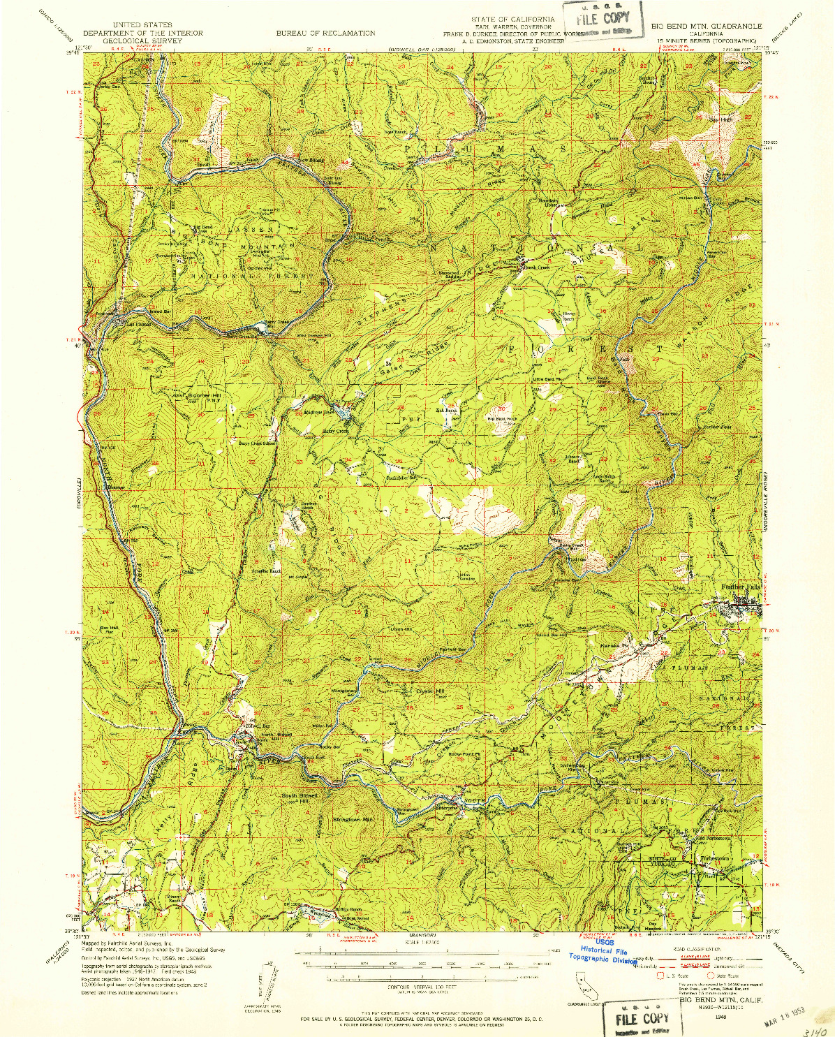 USGS 1:62500-SCALE QUADRANGLE FOR BIG BEND MTN, CA 1948