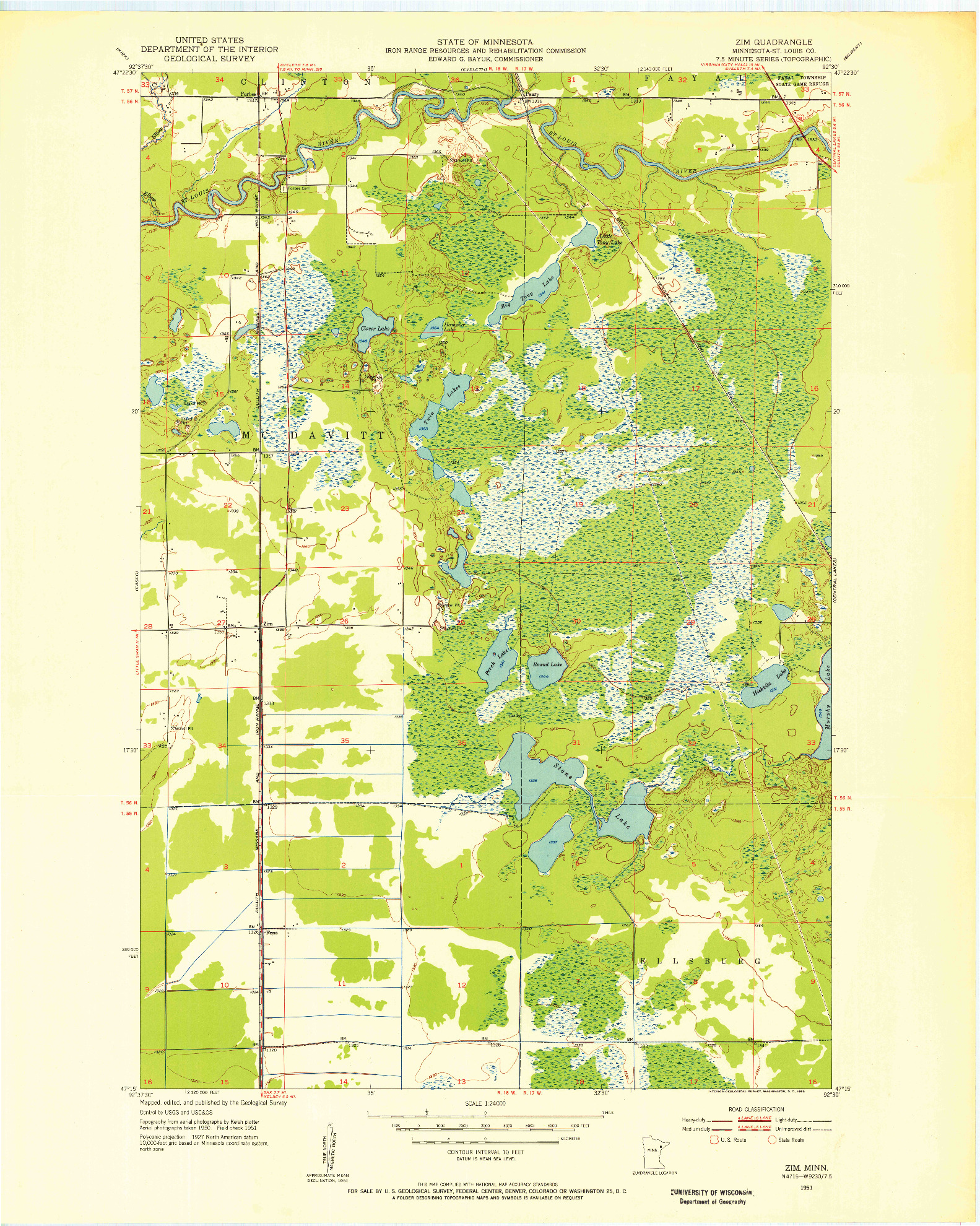 USGS 1:24000-SCALE QUADRANGLE FOR ZIM, MN 1951