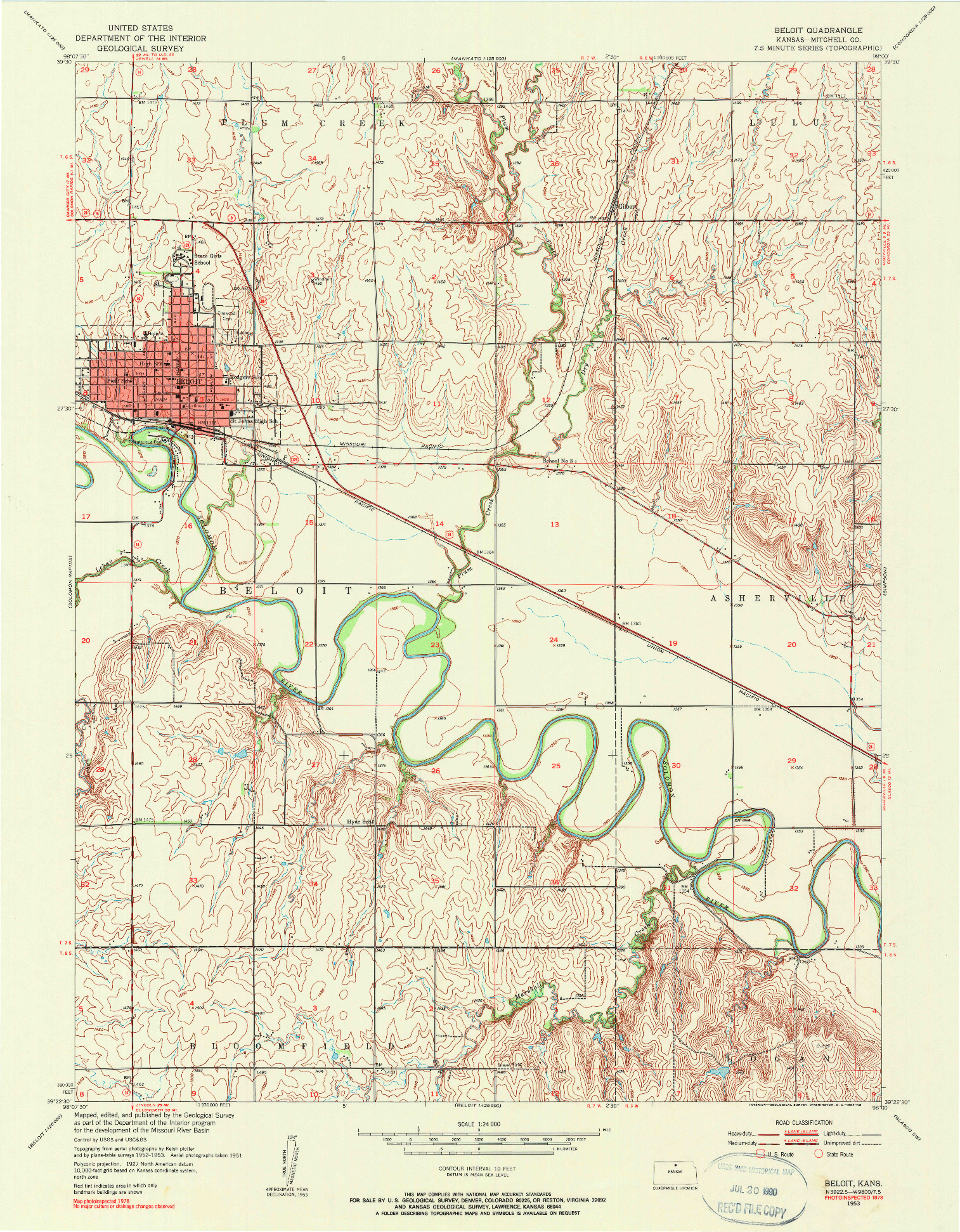 USGS 1:24000-SCALE QUADRANGLE FOR BELOIT, KS 1953