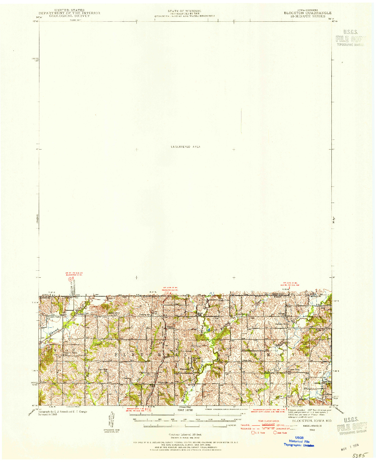 USGS 1:62500-SCALE QUADRANGLE FOR BLOCKTON, IA 1940