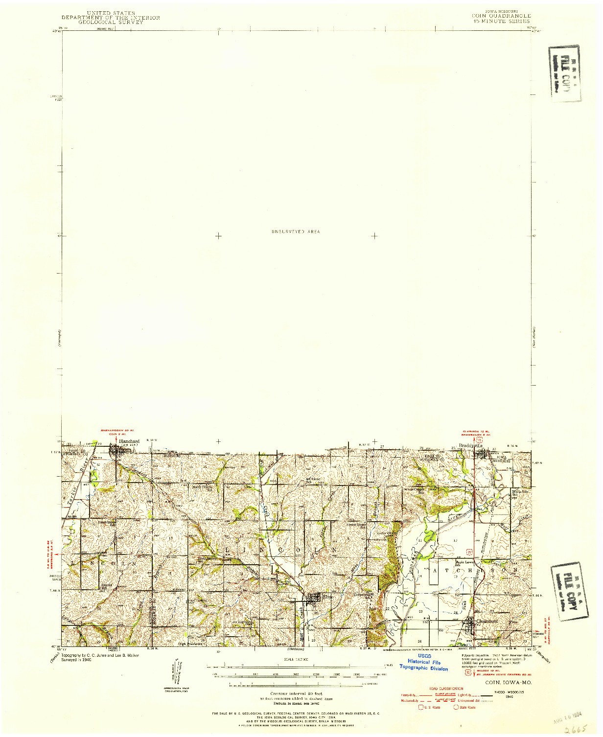 USGS 1:62500-SCALE QUADRANGLE FOR COIN, IA 1940