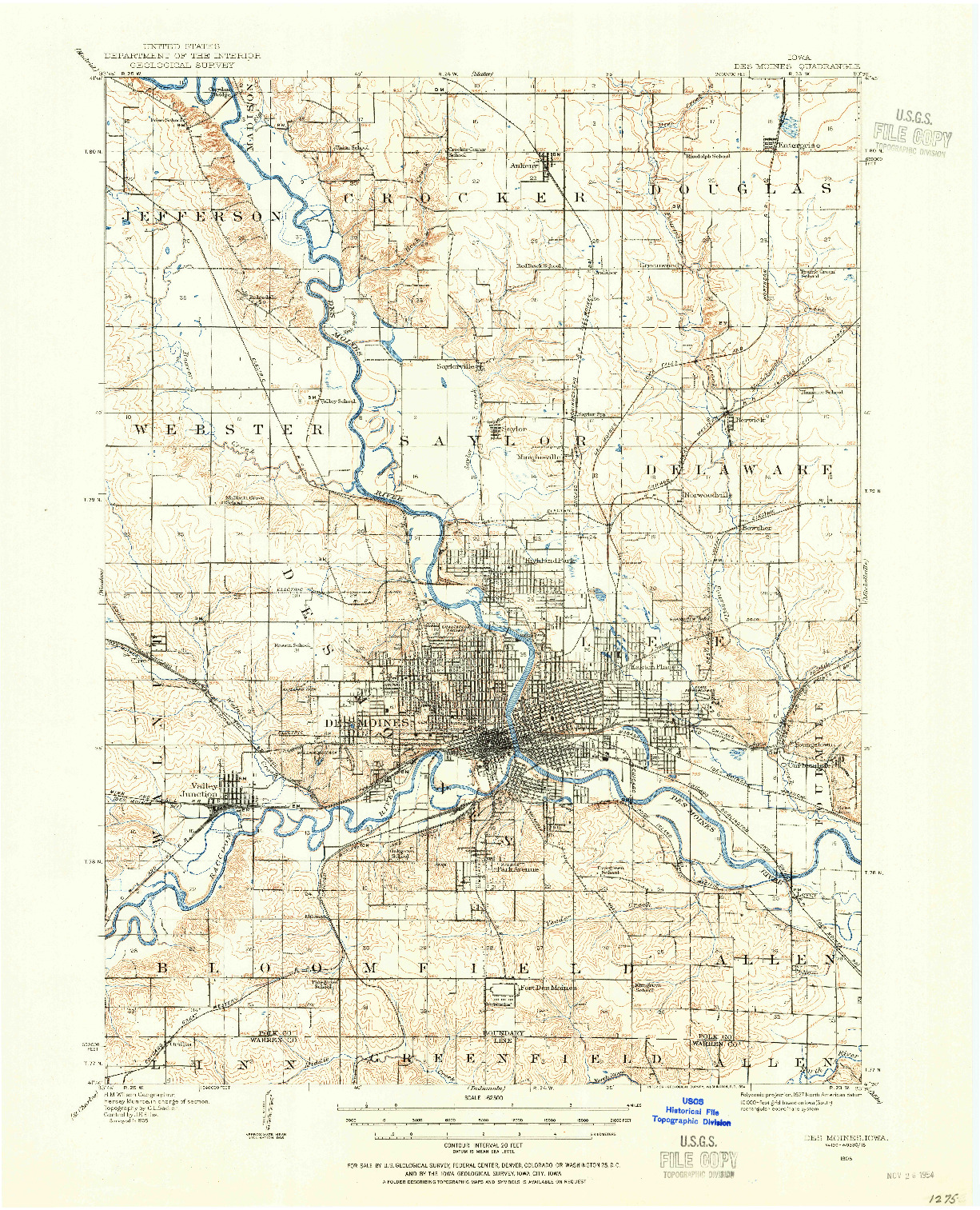 USGS 1:62500-SCALE QUADRANGLE FOR DES MOINES, IA 1905