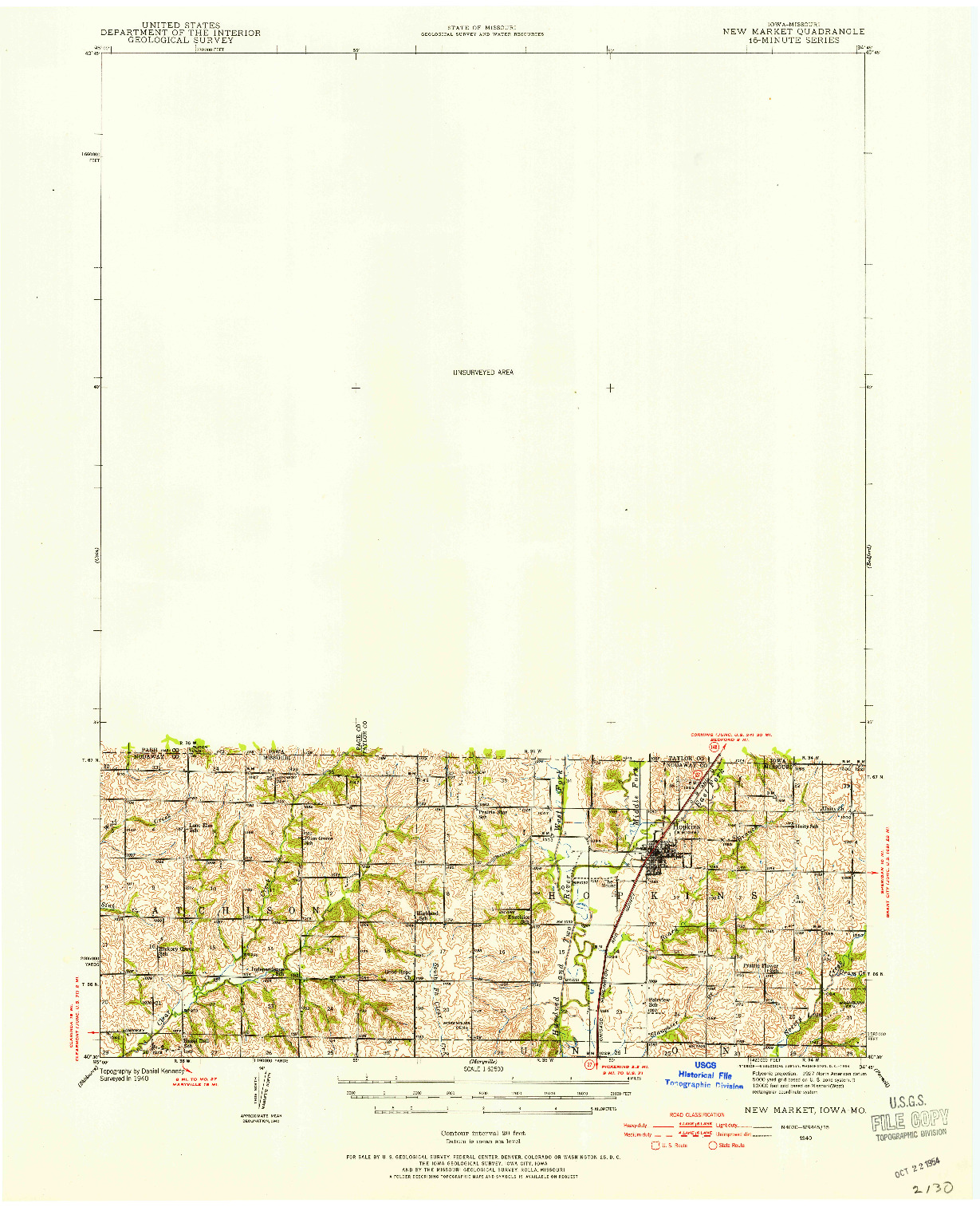USGS 1:62500-SCALE QUADRANGLE FOR NEW MARKET, IA 1940