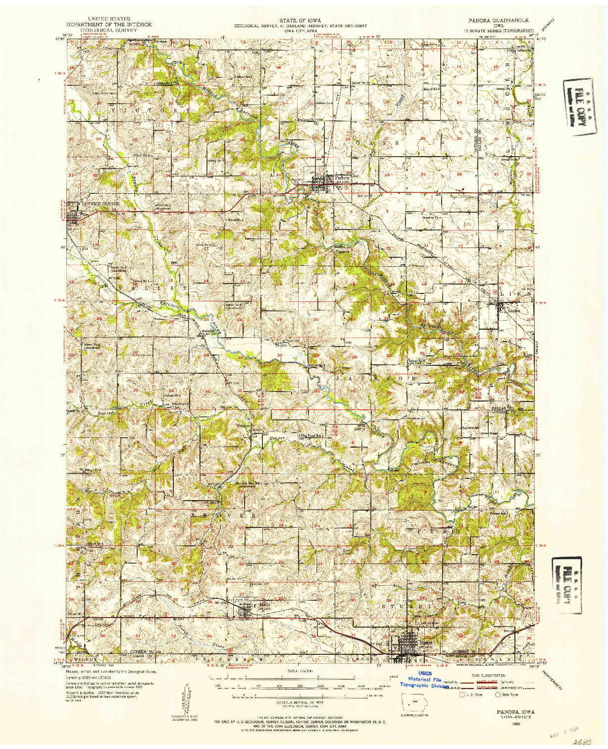 USGS 1:62500-SCALE QUADRANGLE FOR PANORA, IA 1952