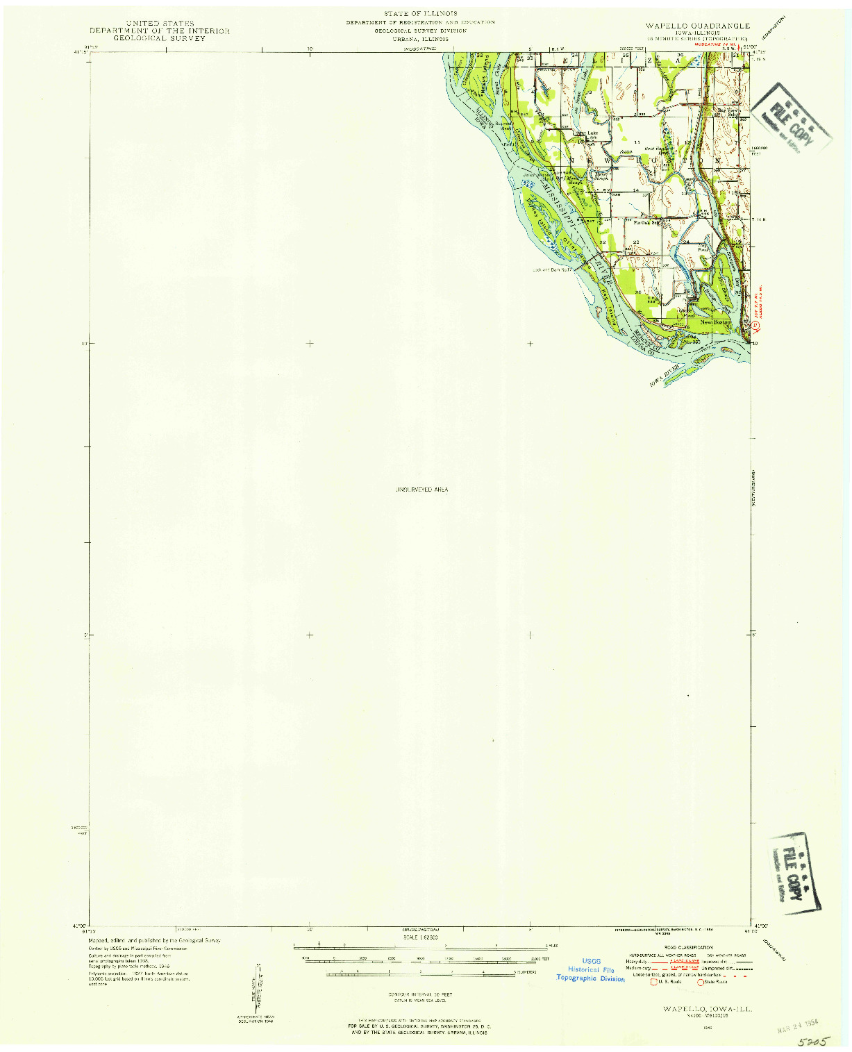 USGS 1:62500-SCALE QUADRANGLE FOR WAPELLO, IA 1946