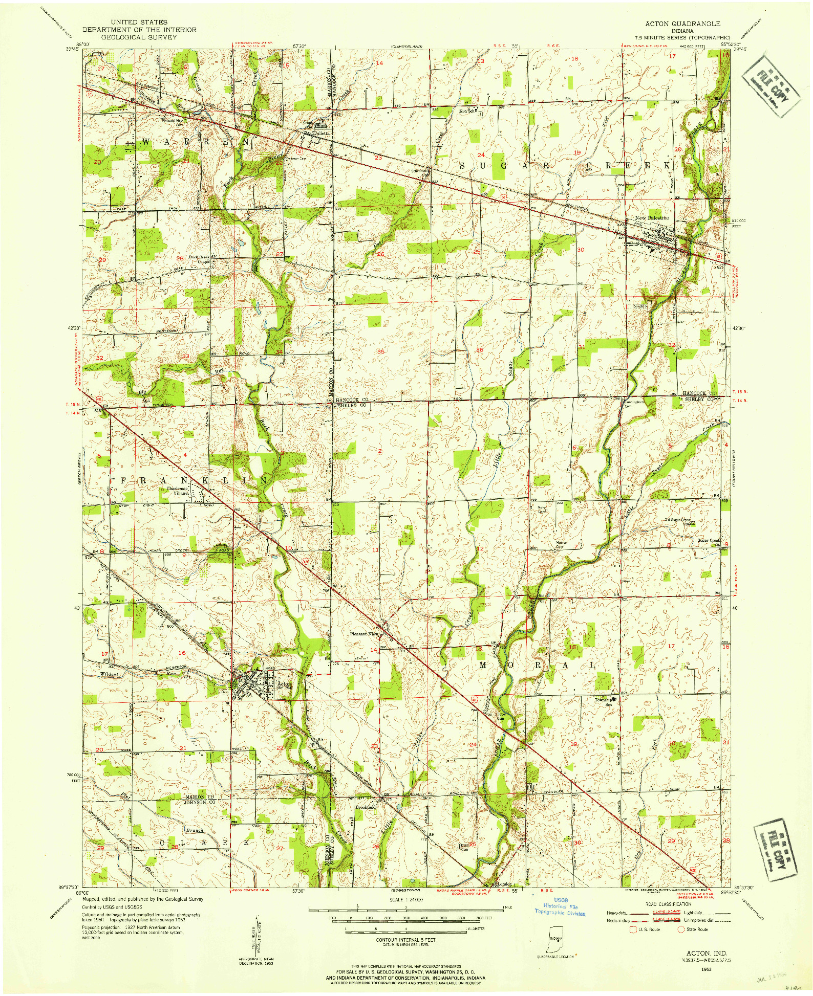 USGS 1:24000-SCALE QUADRANGLE FOR ACTON, IN 1953