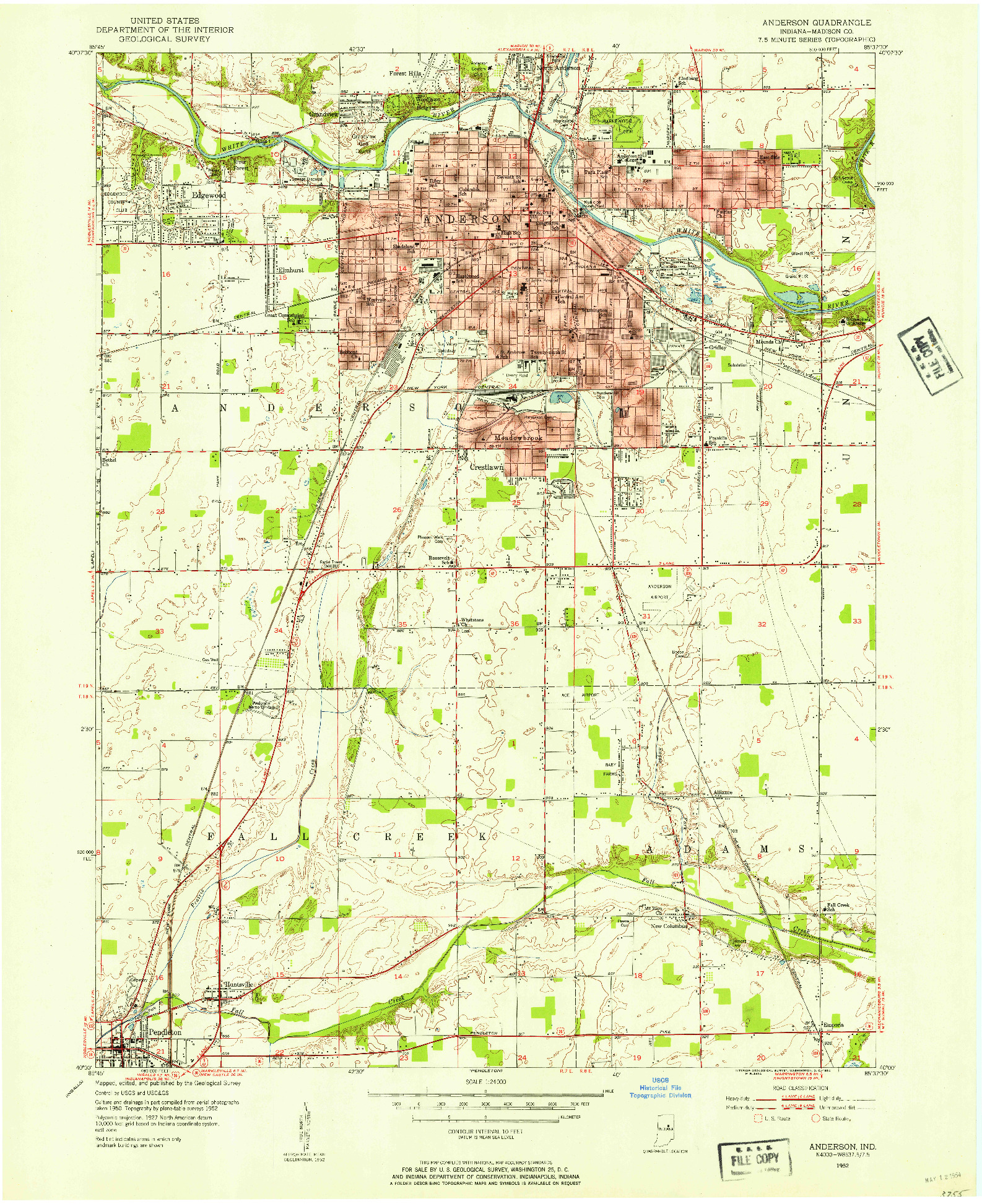 USGS 1:24000-SCALE QUADRANGLE FOR ANDERSON, IN 1952