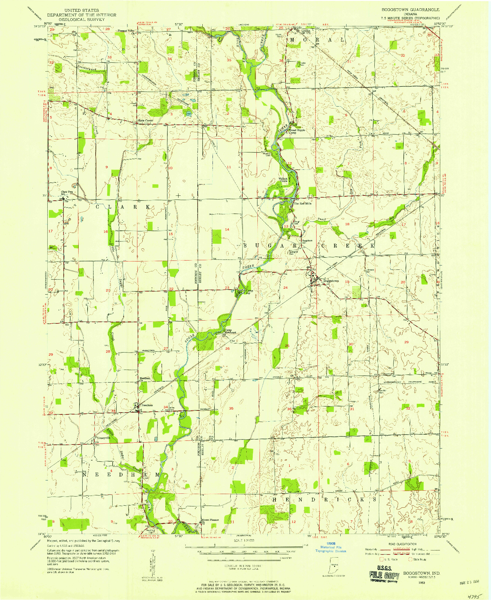 USGS 1:24000-SCALE QUADRANGLE FOR BOGGSTOWN, IN 1953