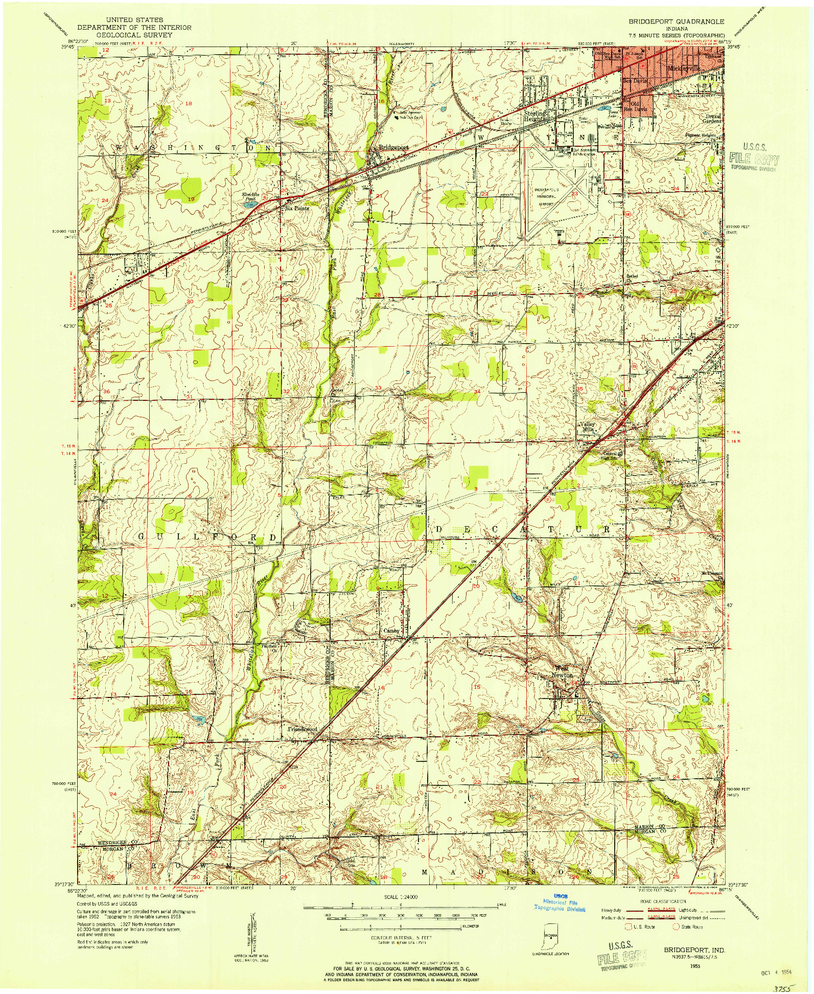 USGS 1:24000-SCALE QUADRANGLE FOR BRIDGEPORT, IN 1953