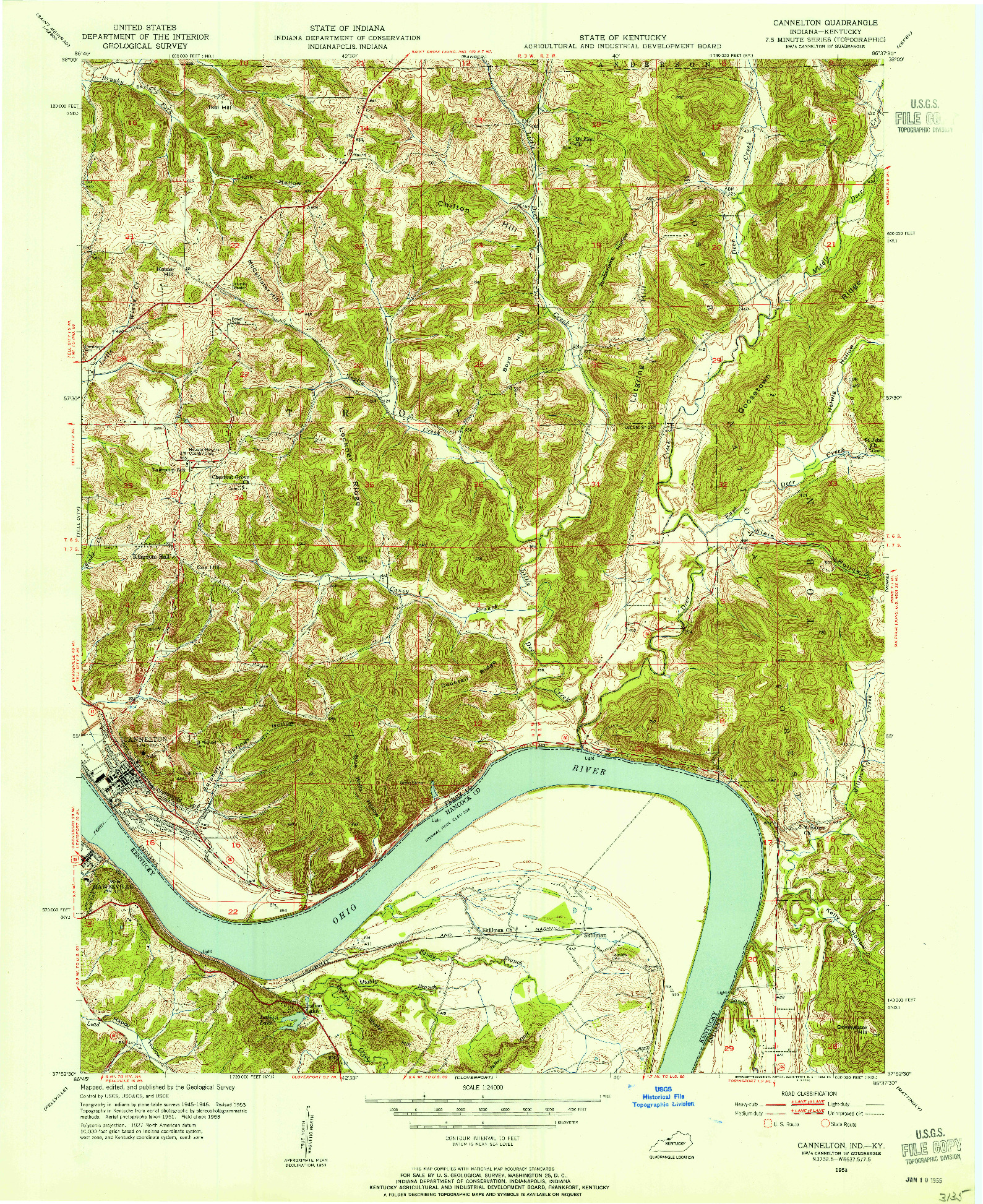 USGS 1:24000-SCALE QUADRANGLE FOR CANNELTON, IN 1953