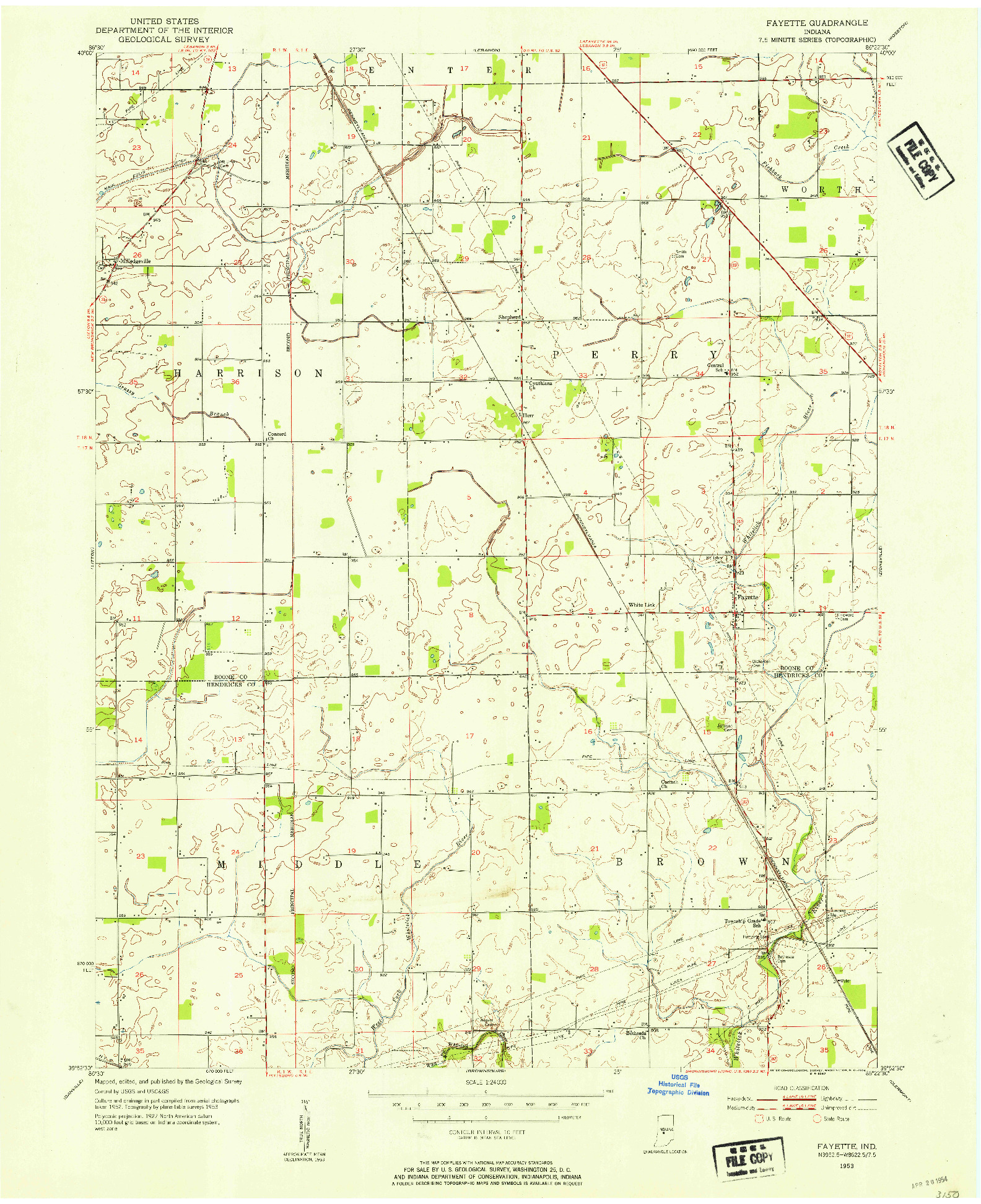 USGS 1:24000-SCALE QUADRANGLE FOR FAYETTE, IN 1953