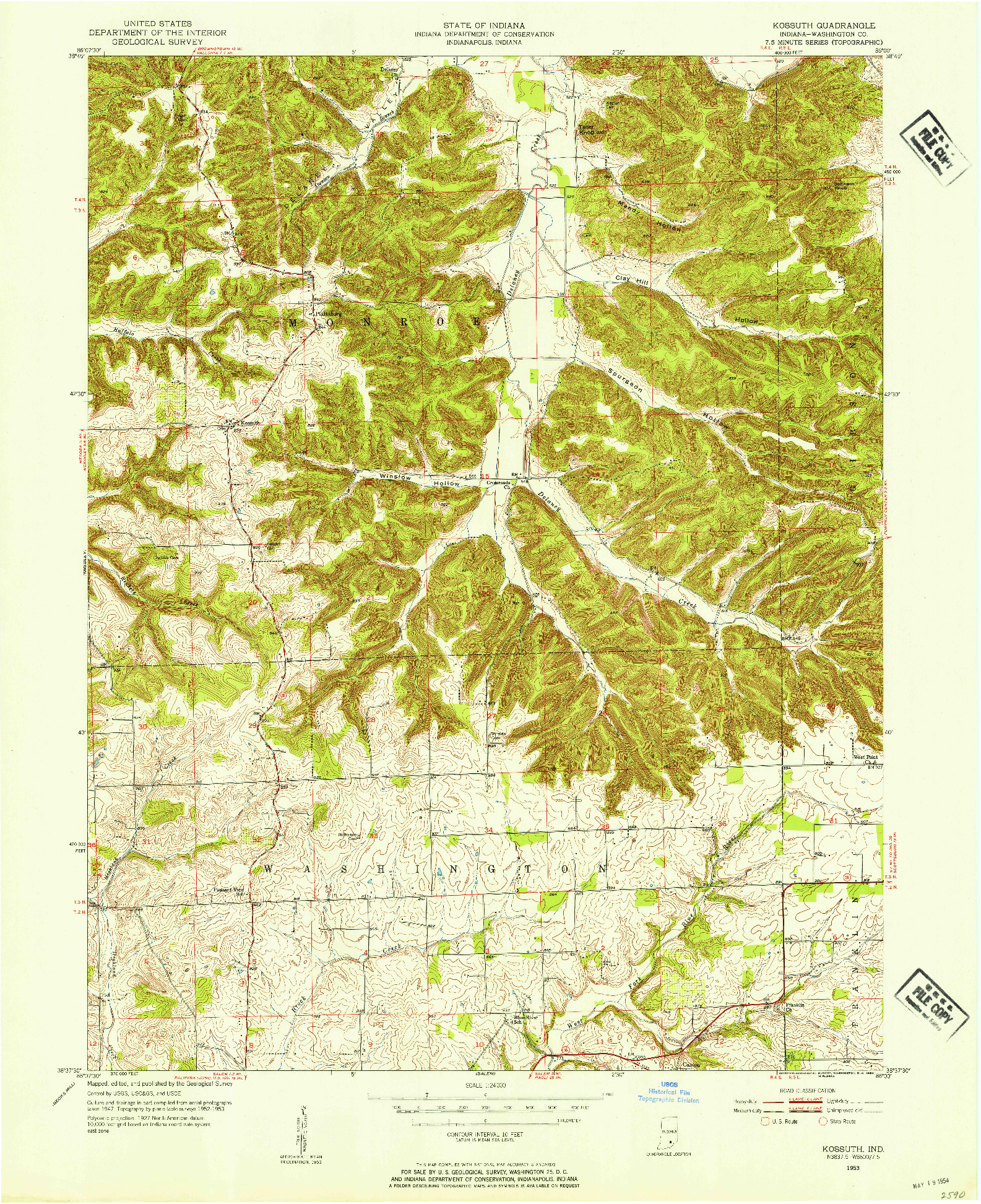 USGS 1:24000-SCALE QUADRANGLE FOR KOSSUTH, IN 1953