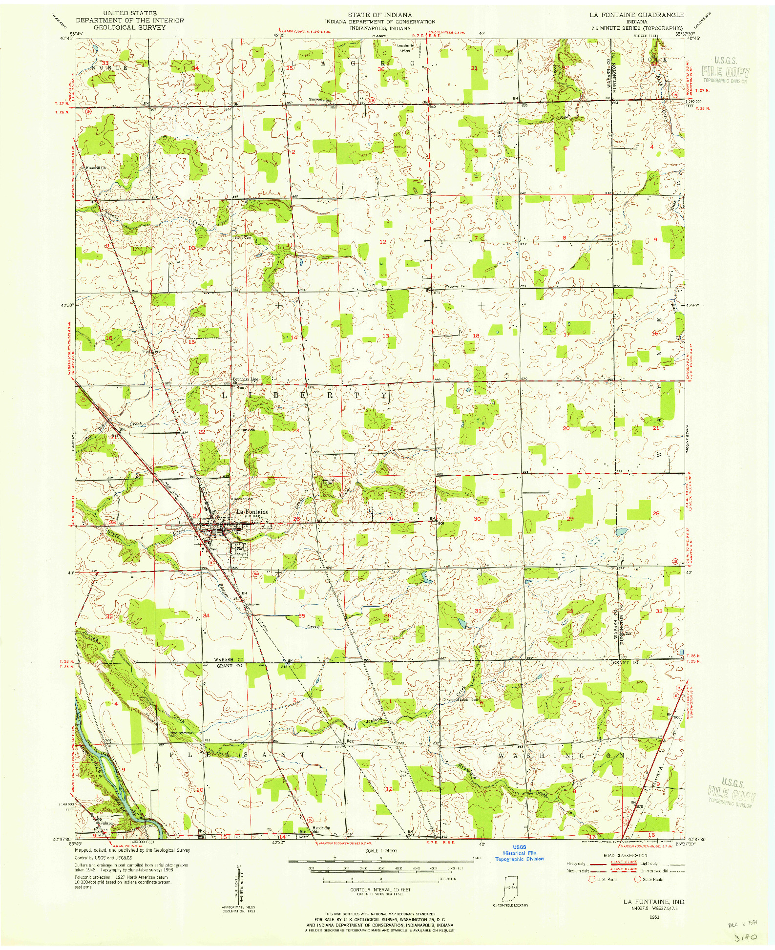 USGS 1:24000-SCALE QUADRANGLE FOR LA FONTAINE, IN 1953