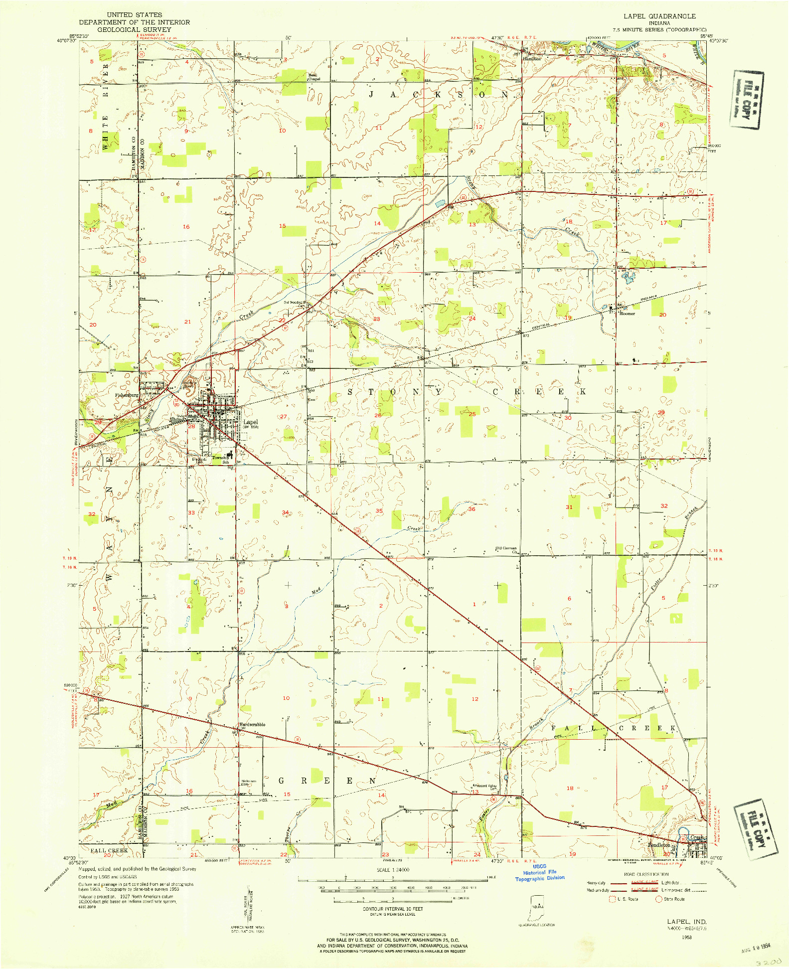 USGS 1:24000-SCALE QUADRANGLE FOR LAPEL, IN 1953