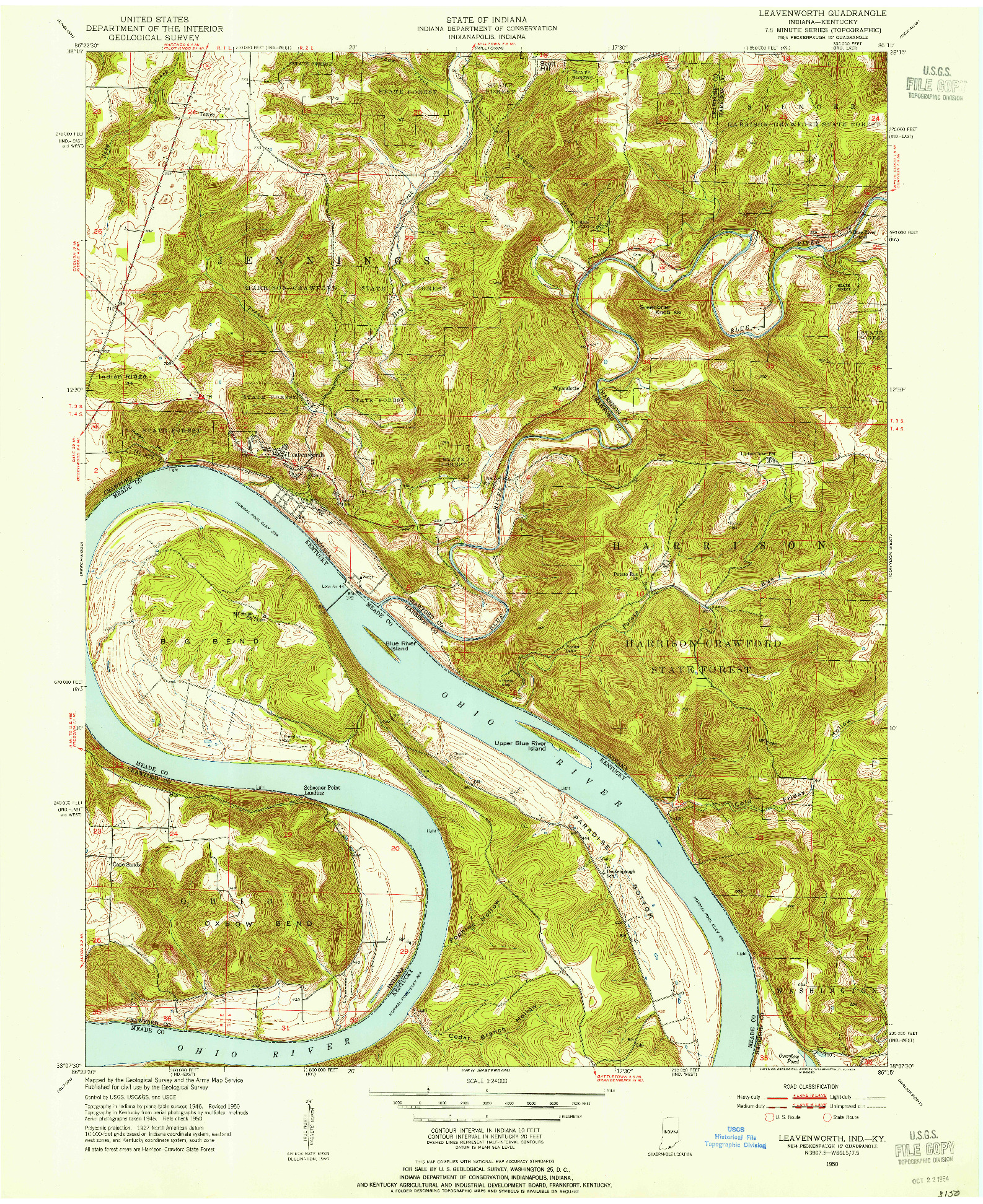 USGS 1:24000-SCALE QUADRANGLE FOR LEAVENWORTH, IN 1950