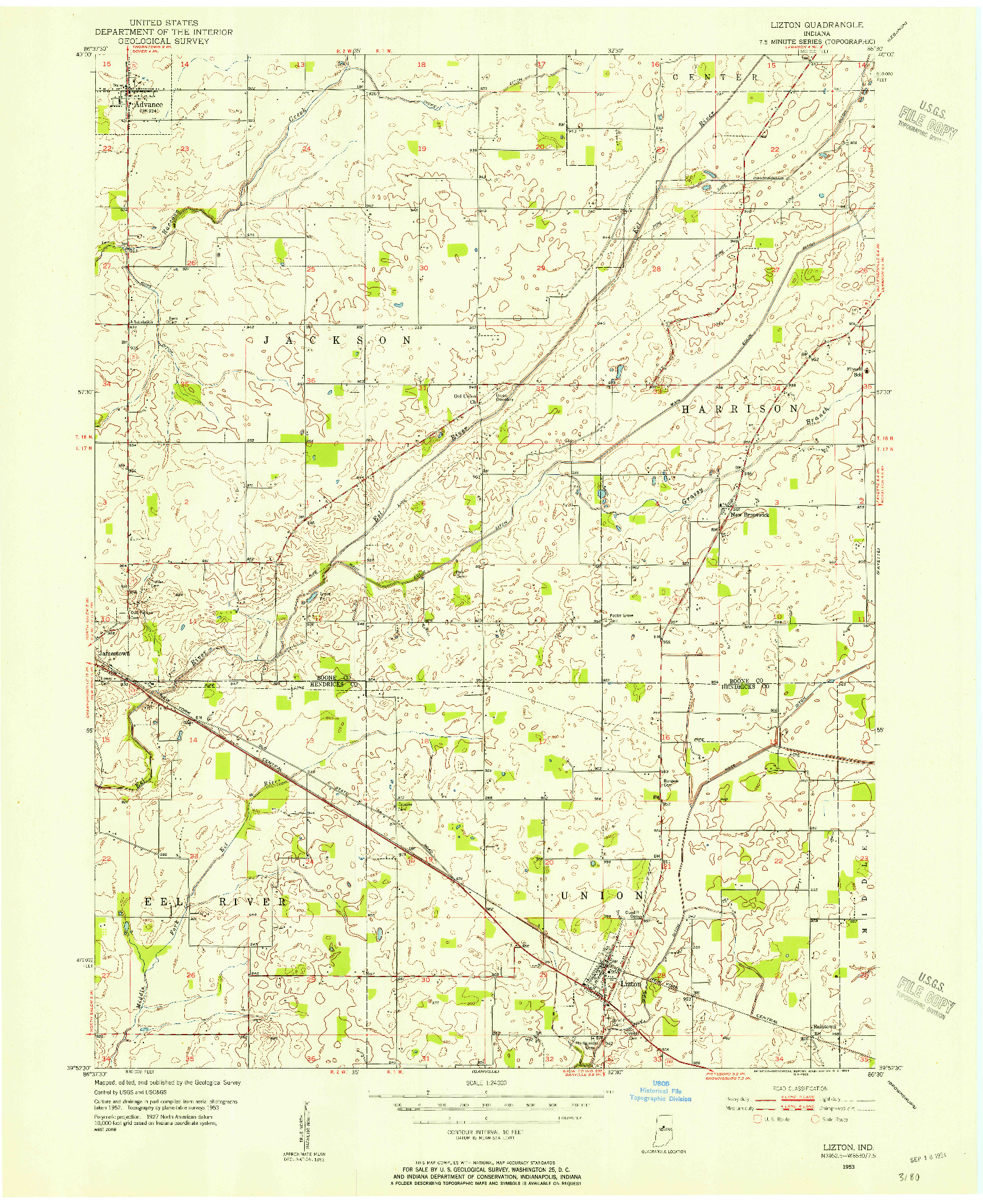 USGS 1:24000-SCALE QUADRANGLE FOR LIZTON, IN 1953
