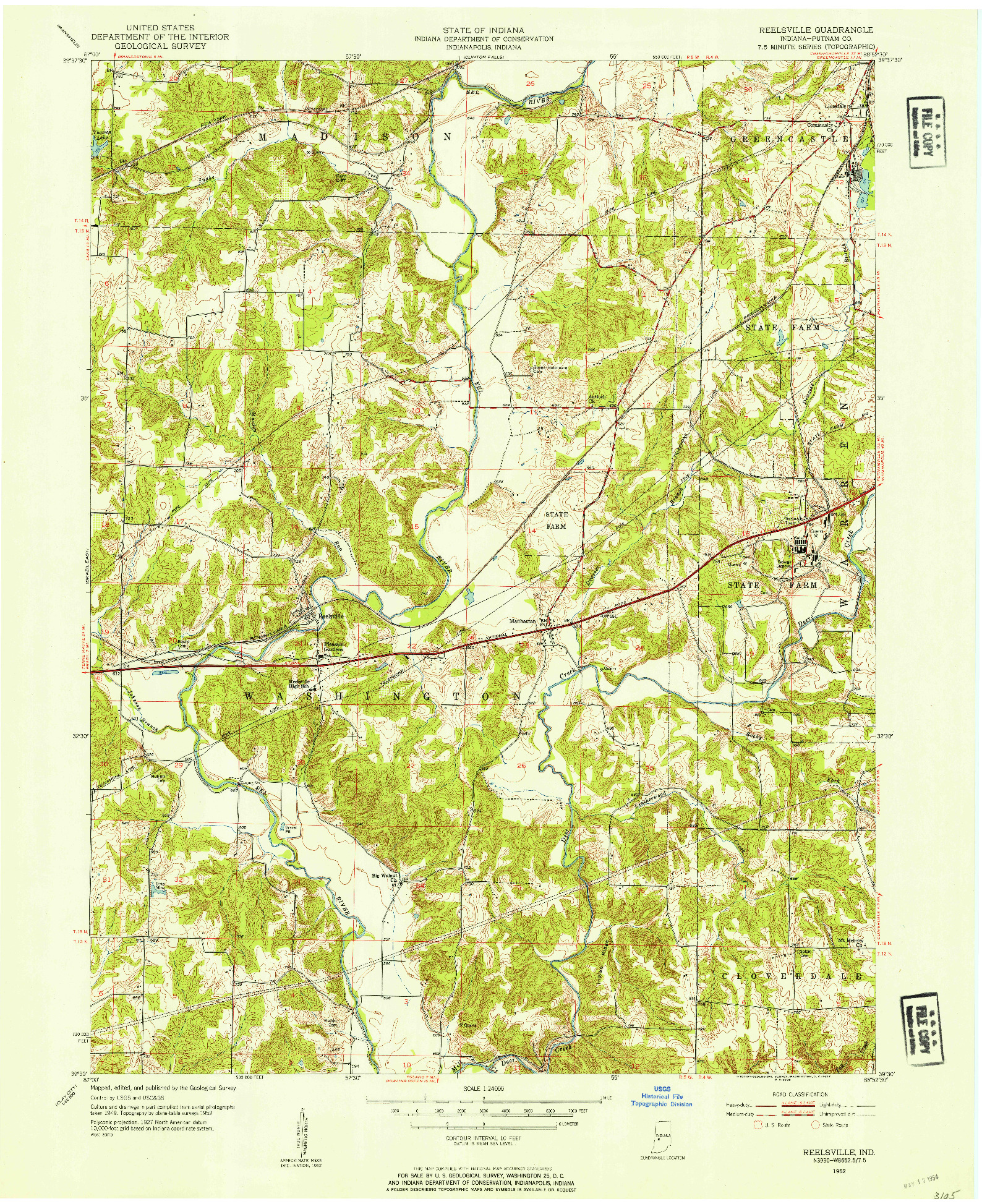 USGS 1:24000-SCALE QUADRANGLE FOR REELSVILLE, IN 1952