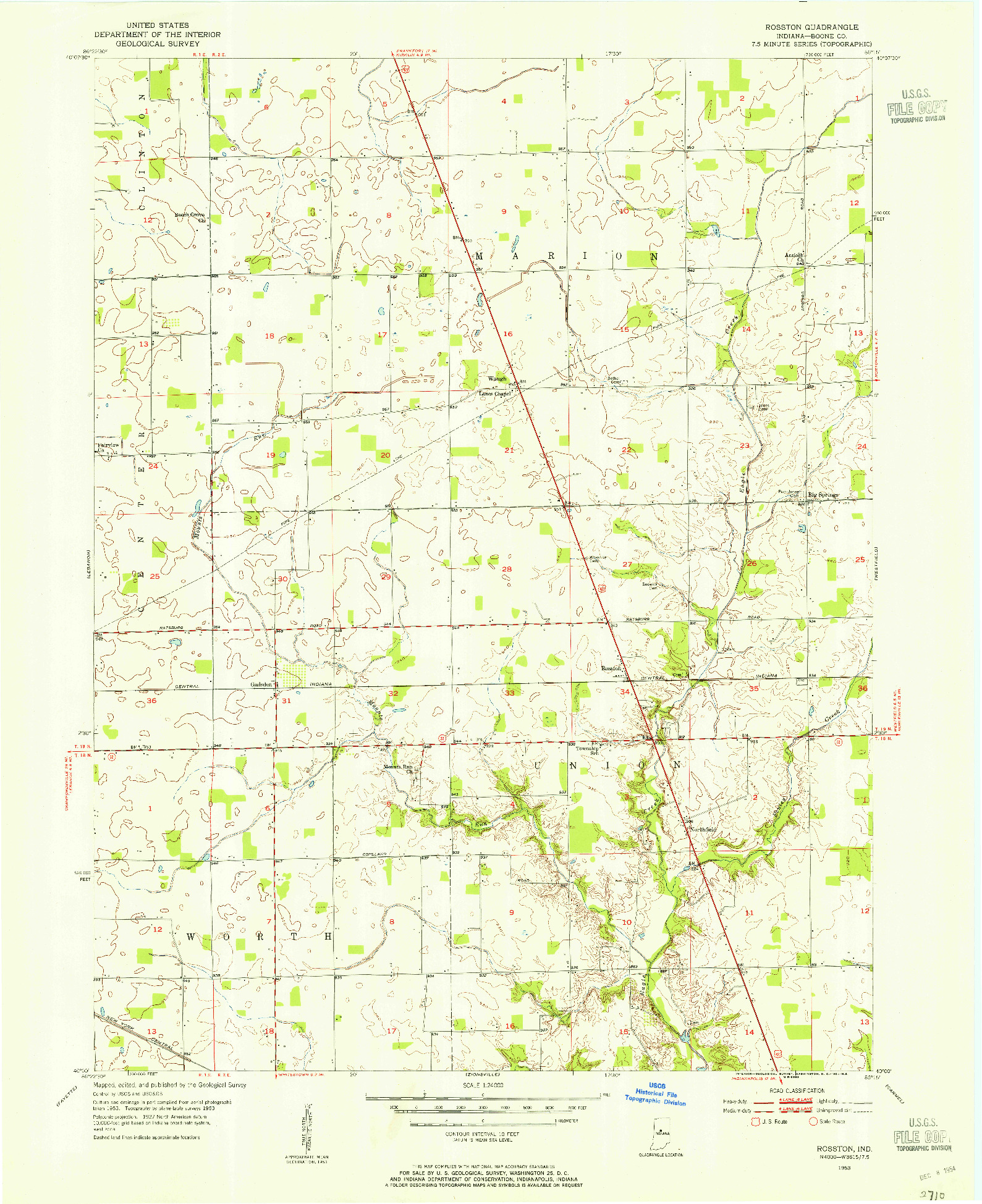 USGS 1:24000-SCALE QUADRANGLE FOR ROSSTON, IN 1953