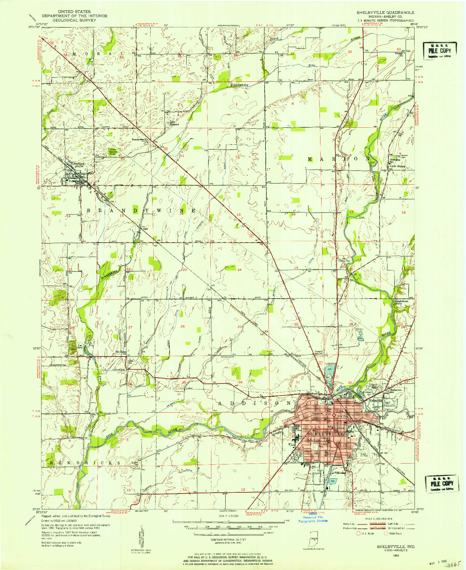 USGS 1:24000-SCALE QUADRANGLE FOR SHELBYVILLE, IN 1953