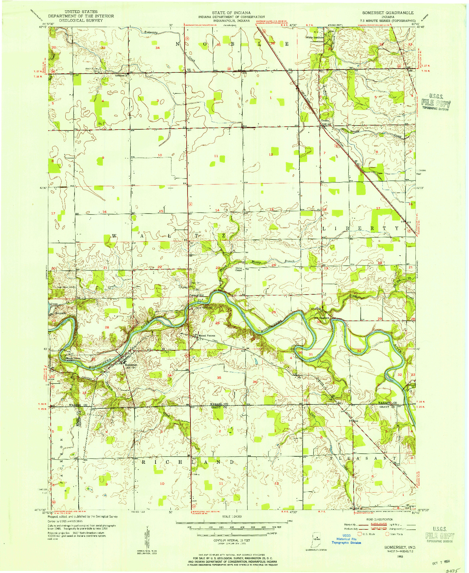 USGS 1:24000-SCALE QUADRANGLE FOR SOMERSET, IN 1953