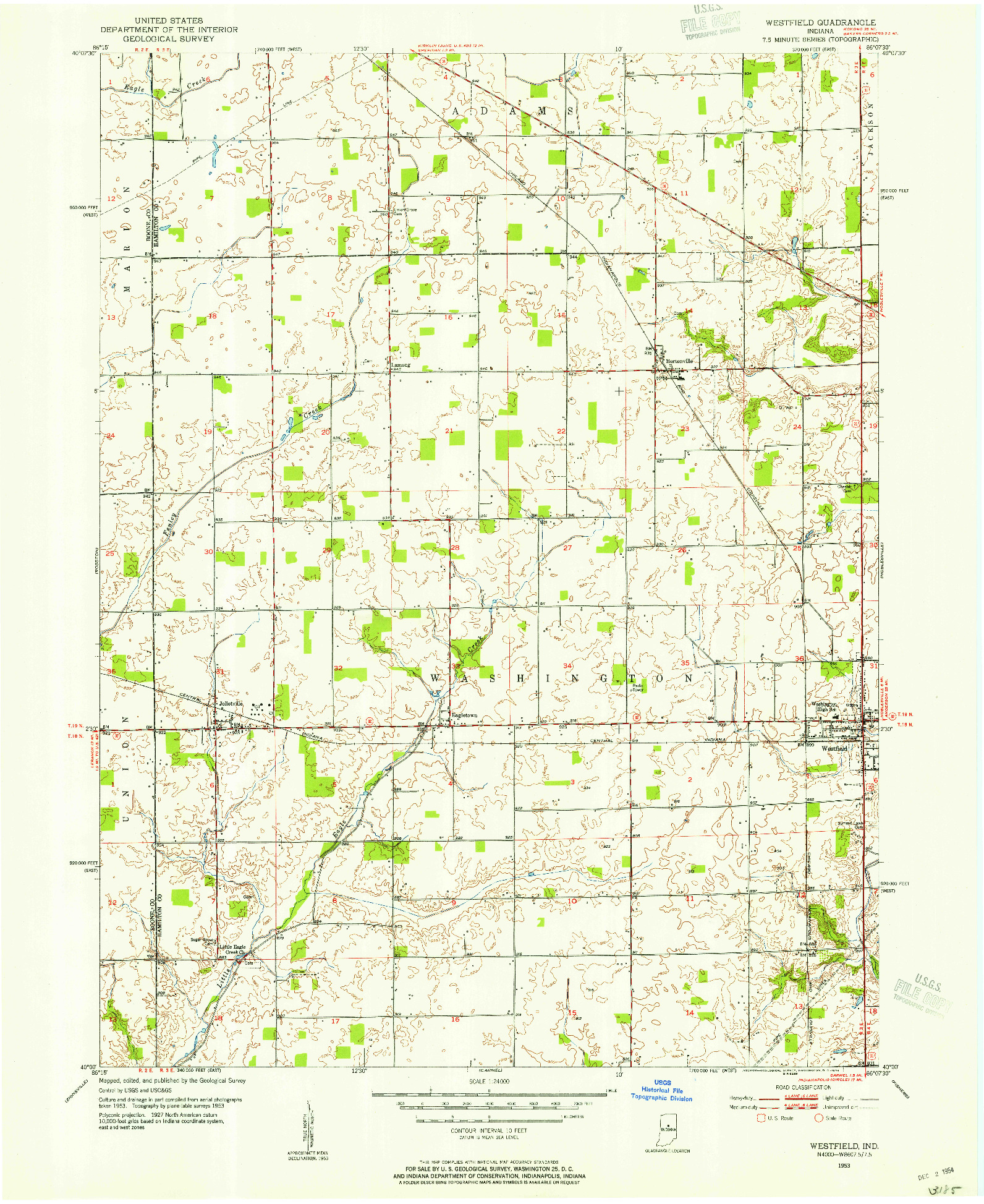 USGS 1:24000-SCALE QUADRANGLE FOR WESTFIELD, IN 1953