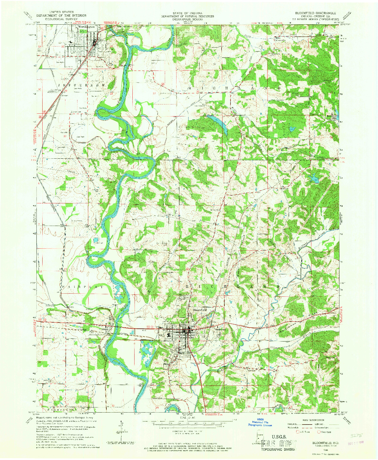 USGS 1:62500-SCALE QUADRANGLE FOR BLOOMFIELD, IN 1908